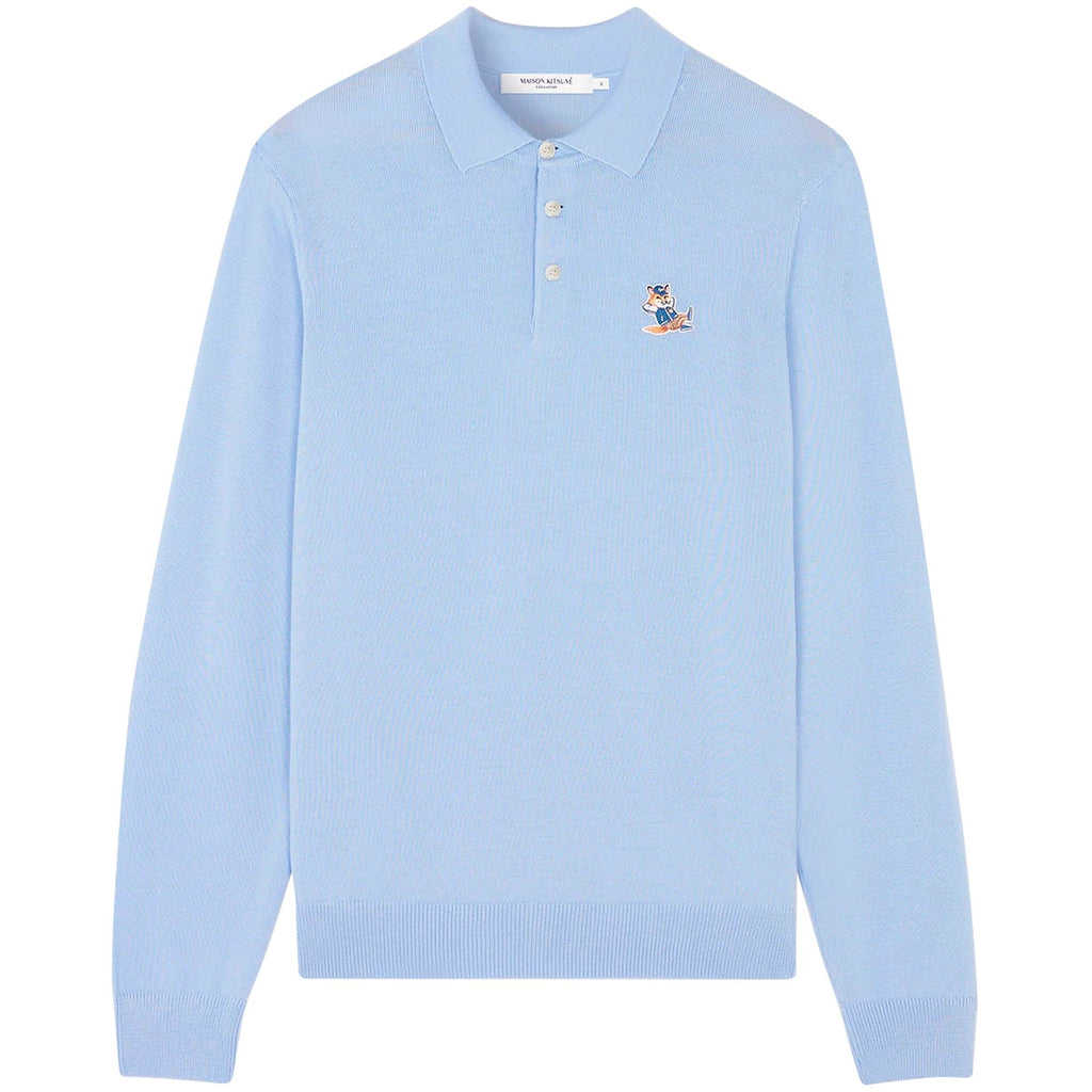 Maison Kitsune Dressed Fox Patch Regular Polo Jumper - Pale Blue