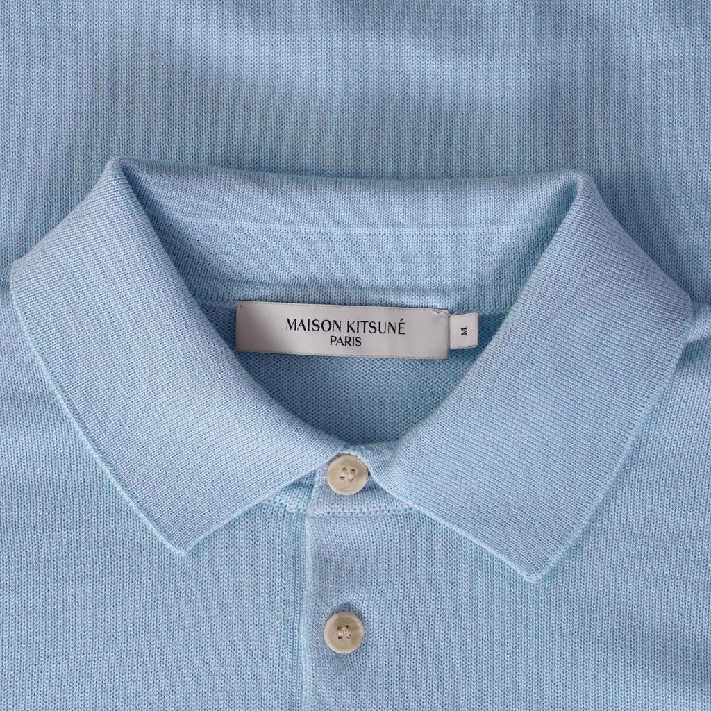 Maison Kitsune Dressed Fox Patch Regular Polo Jumper - Pale Blue