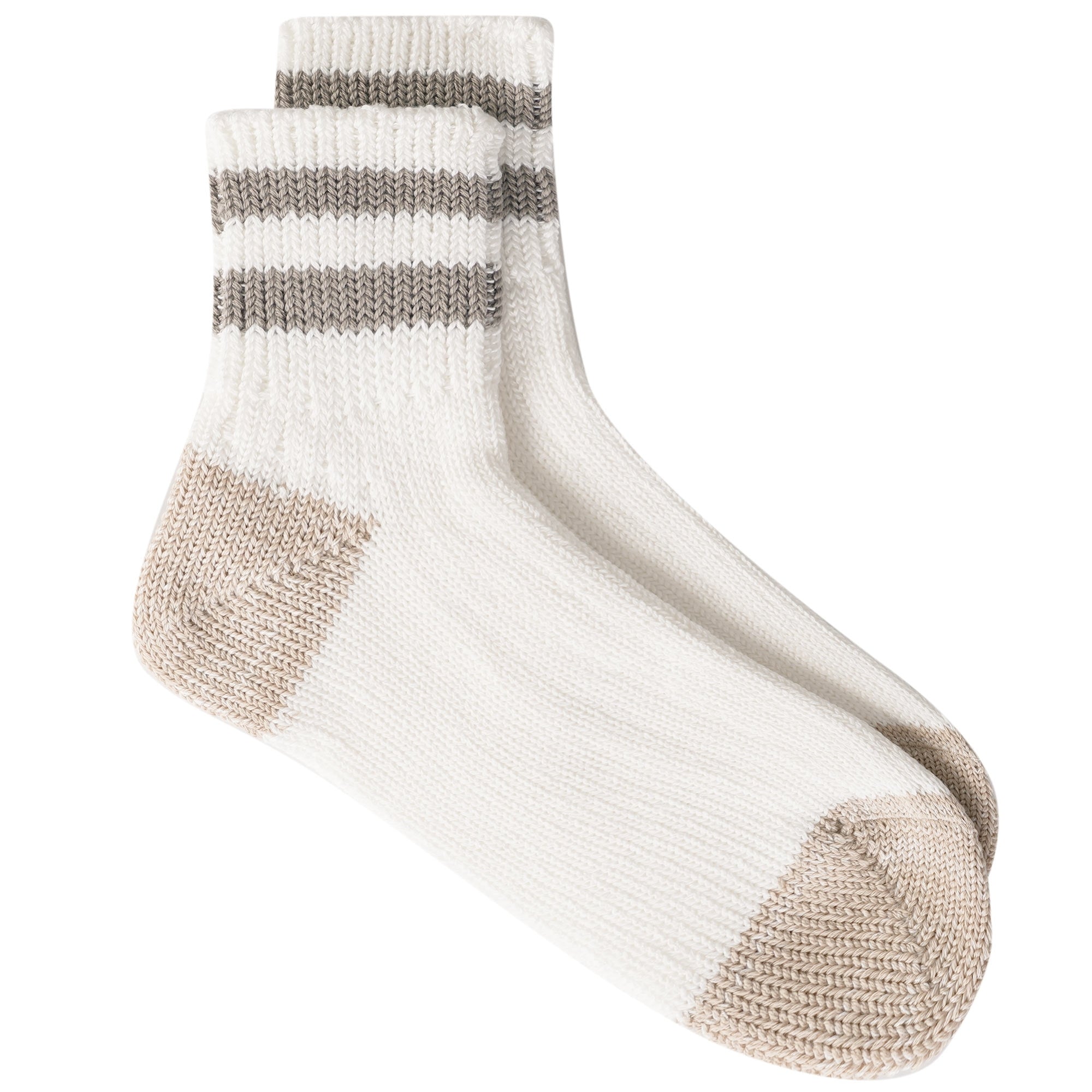 RoToTo Socks Old School Ribbed Ankle Sock - White/Grey