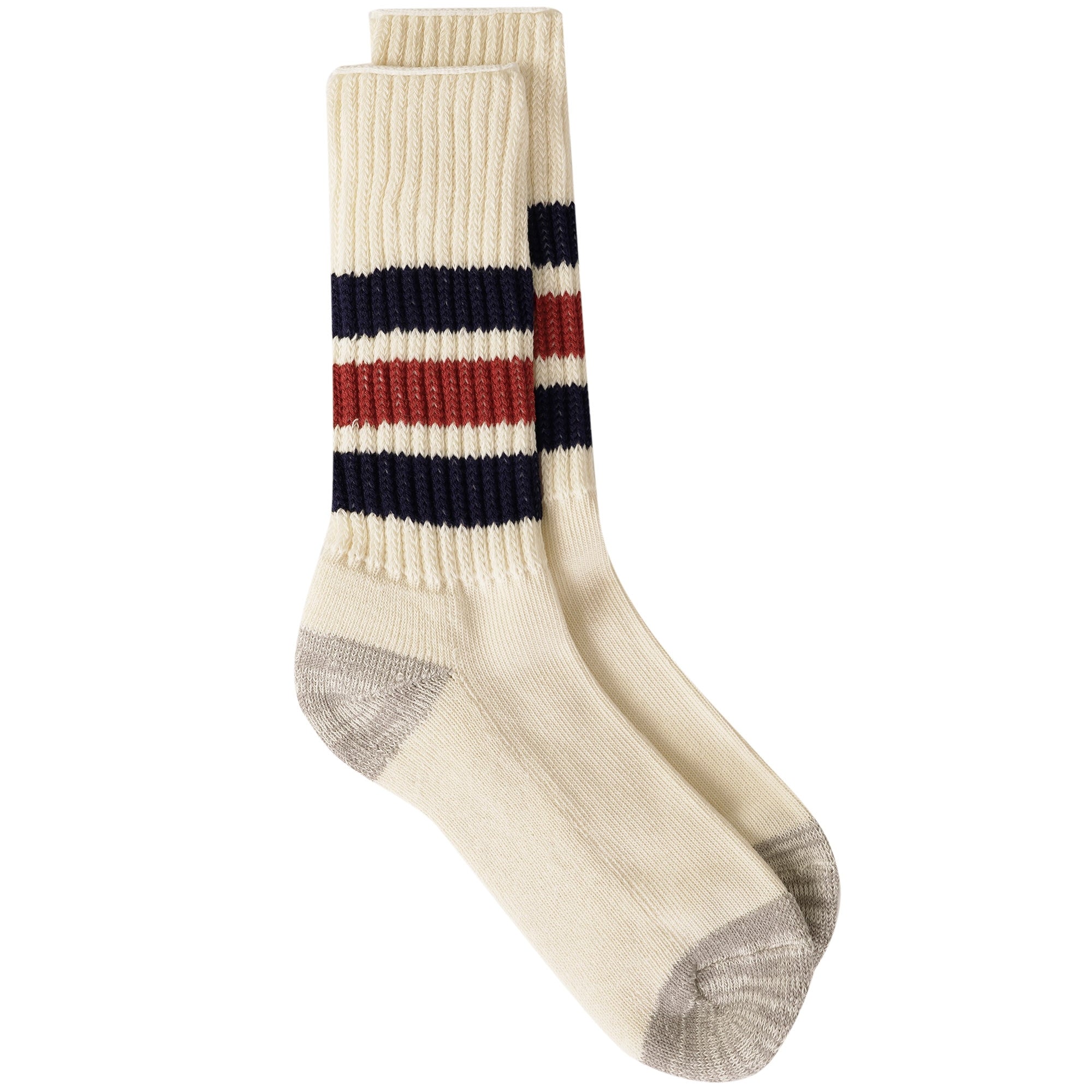 RoToTo Socks Coarse Ribbed Old School Crew Socks - Navy/Red