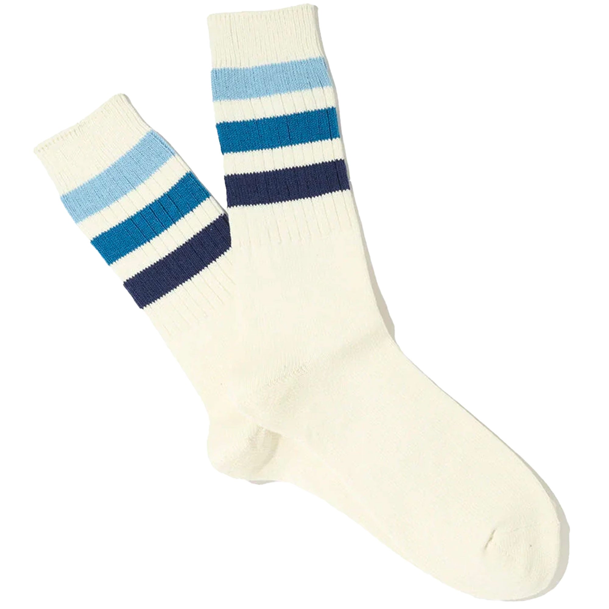 Anonymous Ism Recycled Cotton Gradation Stripes Socks - Cream/Blue