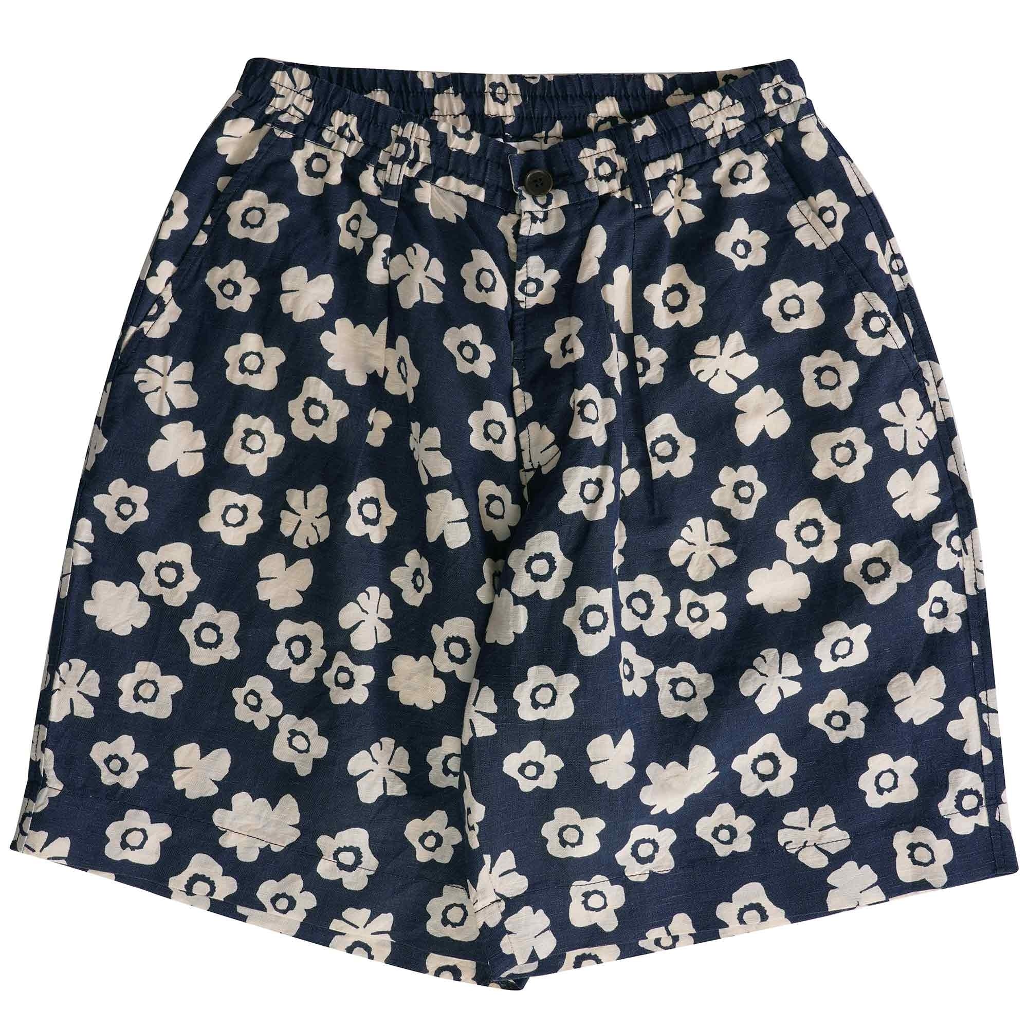 Universal Works Pleated Track Shorts - Indigo Flower