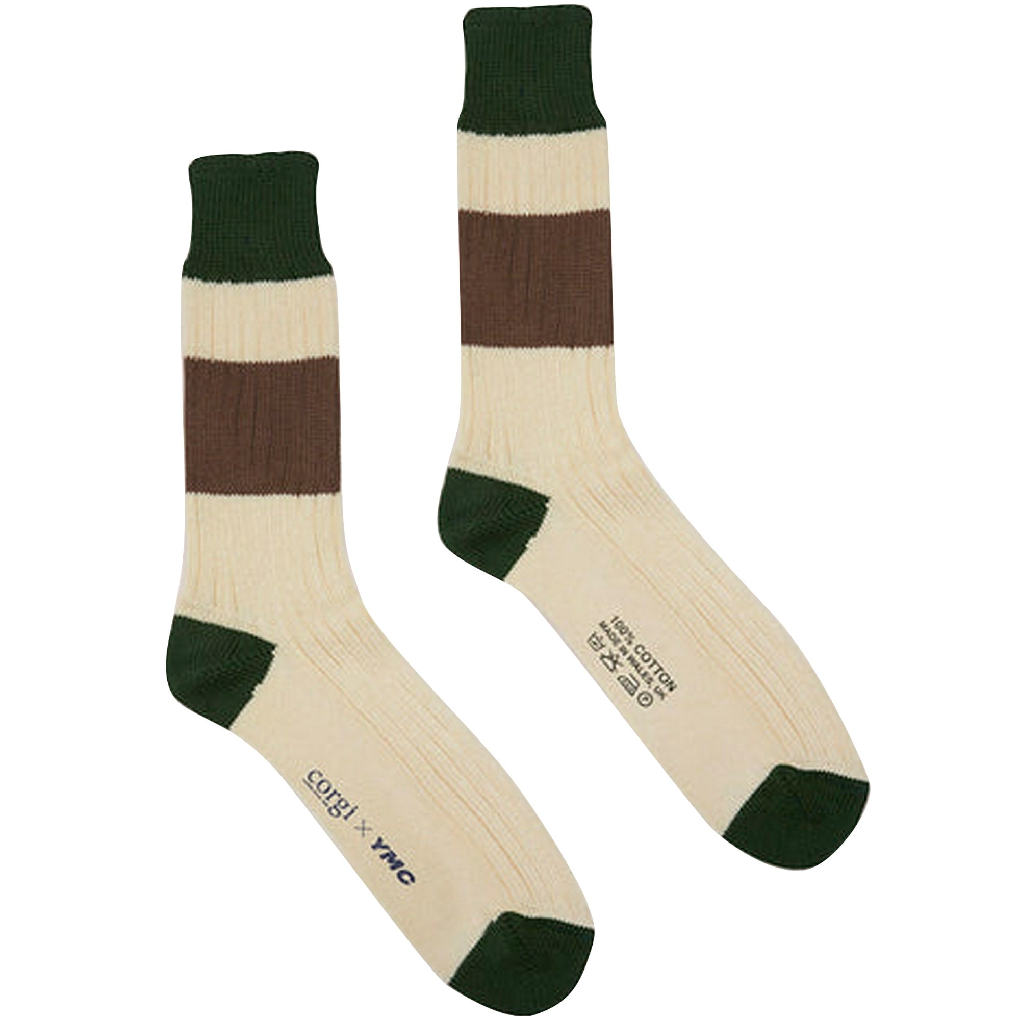 YMC x Corgi Sport Rib Socks - Green/Brown