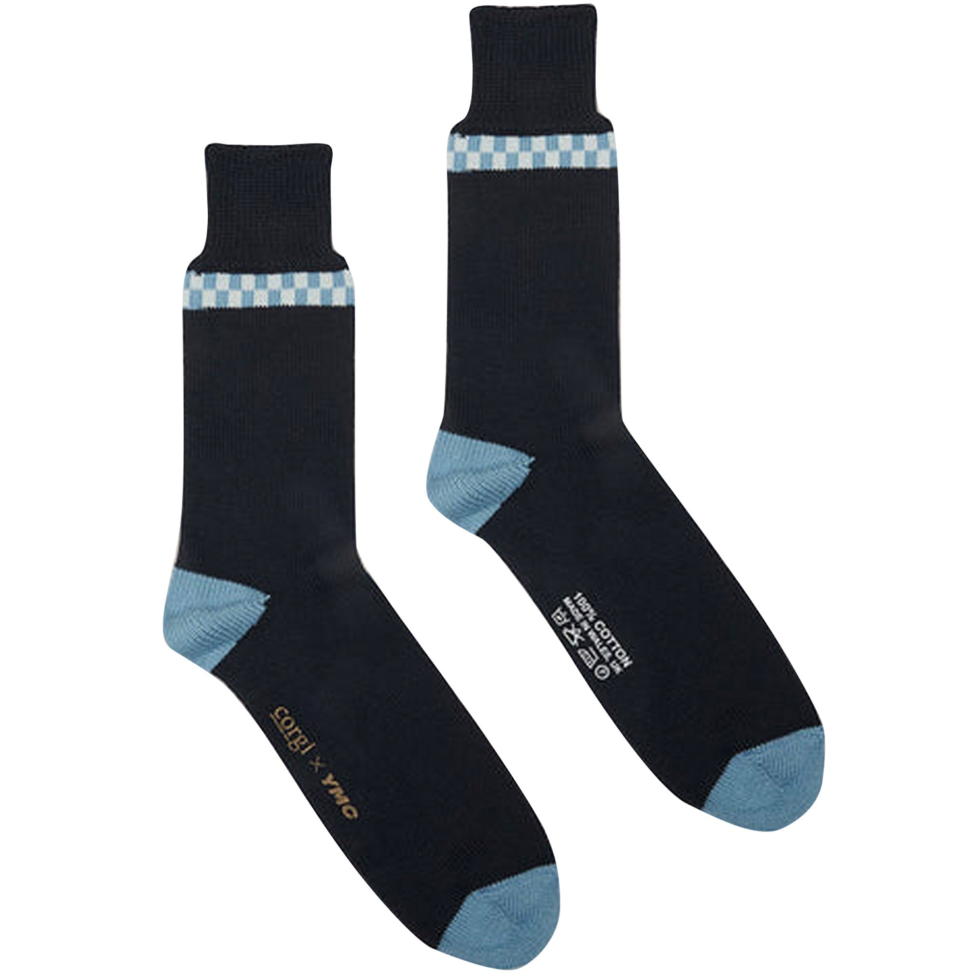 YMC x Corgi Checker Stripe Socks - Navy