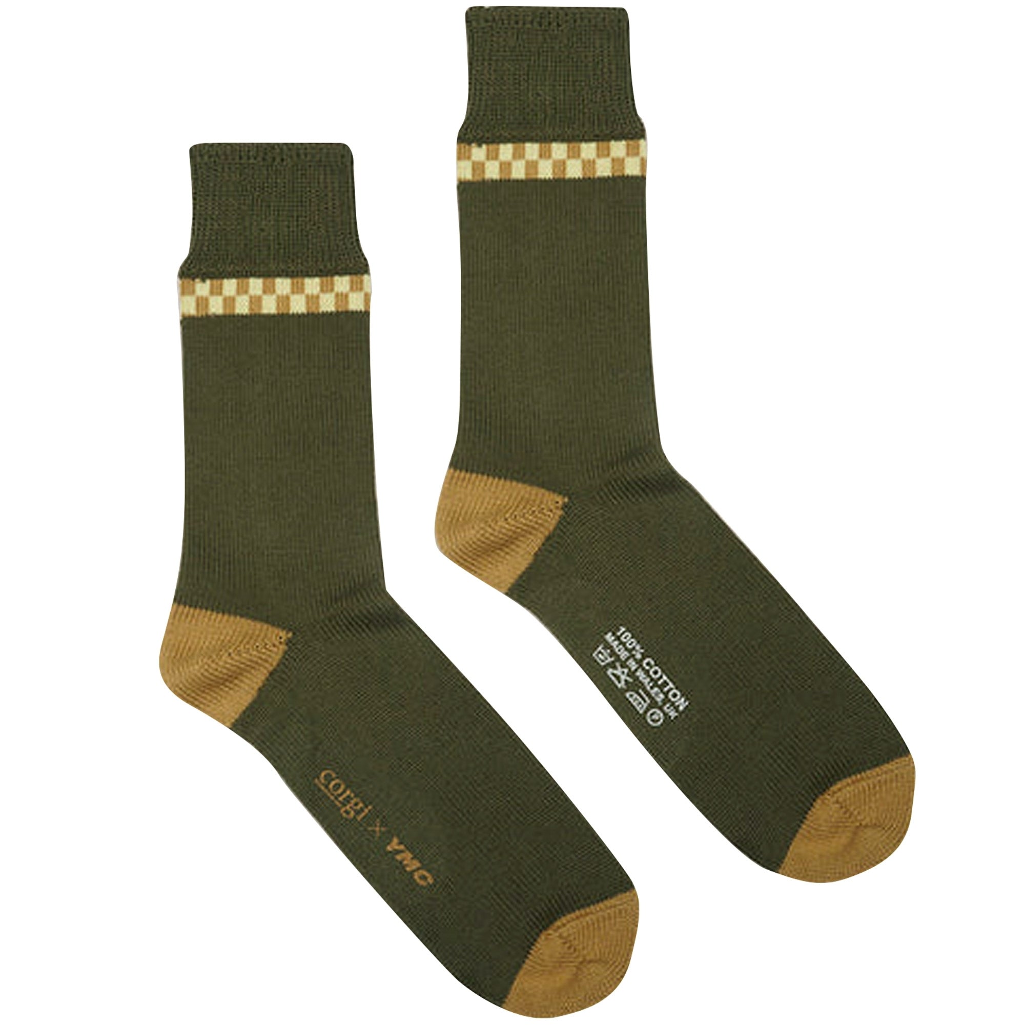 YMC x Corgi Checker Stripe Socks - Green