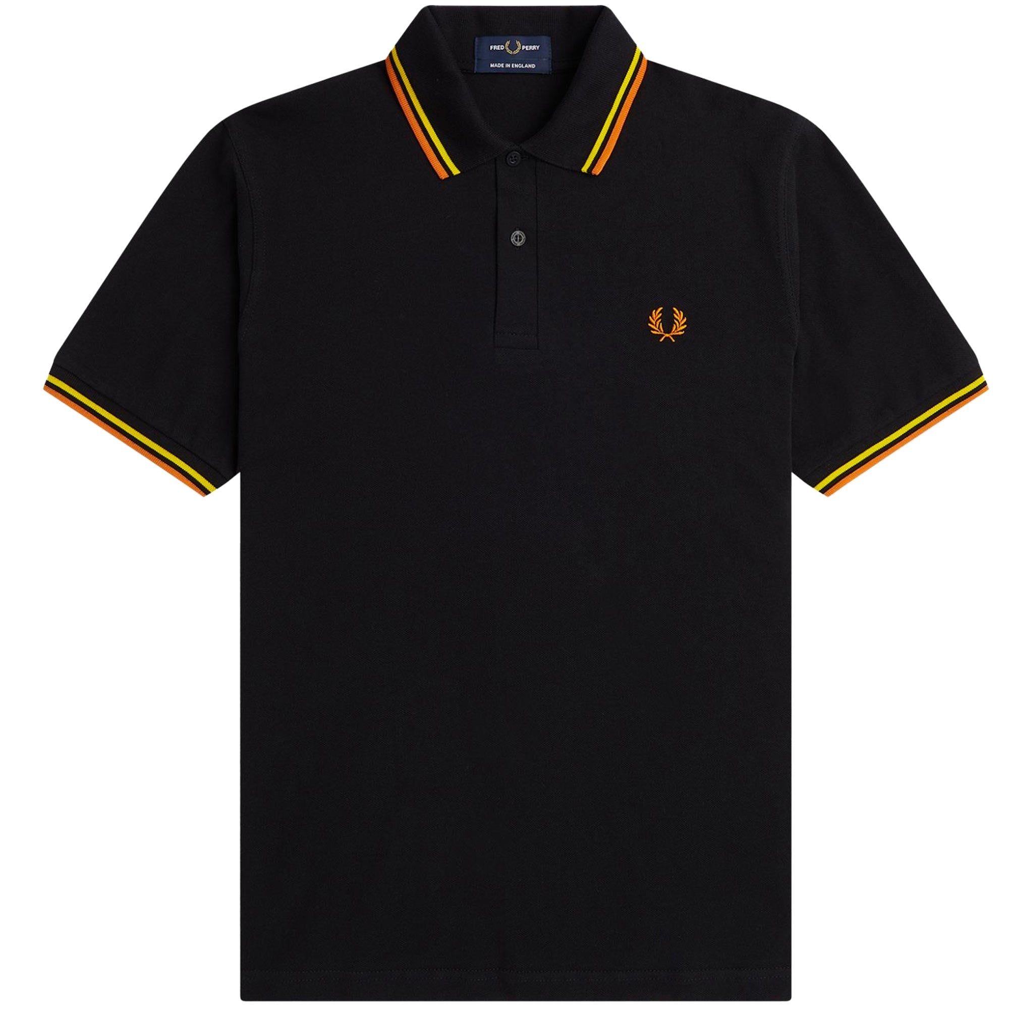 Fred Perry M12 Twin Tipped Polo Shirt - Black/Cyber Yellow & Orange