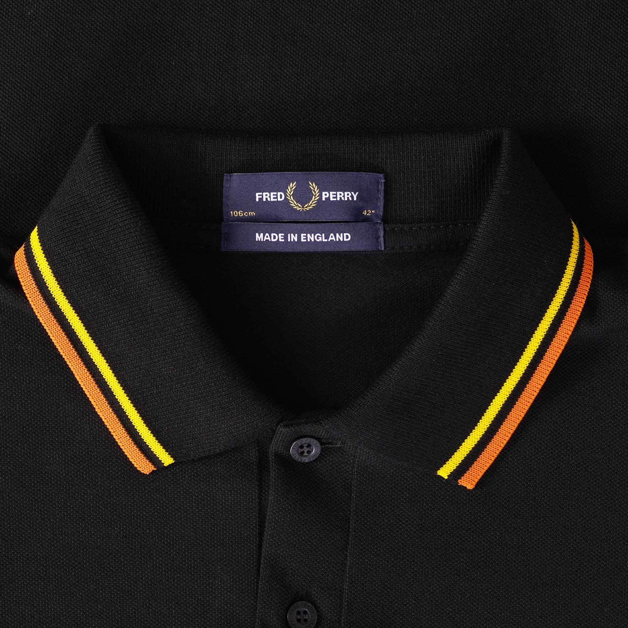 Fred Perry M12 Twin Tipped Polo Shirt - Black/Cyber Yellow