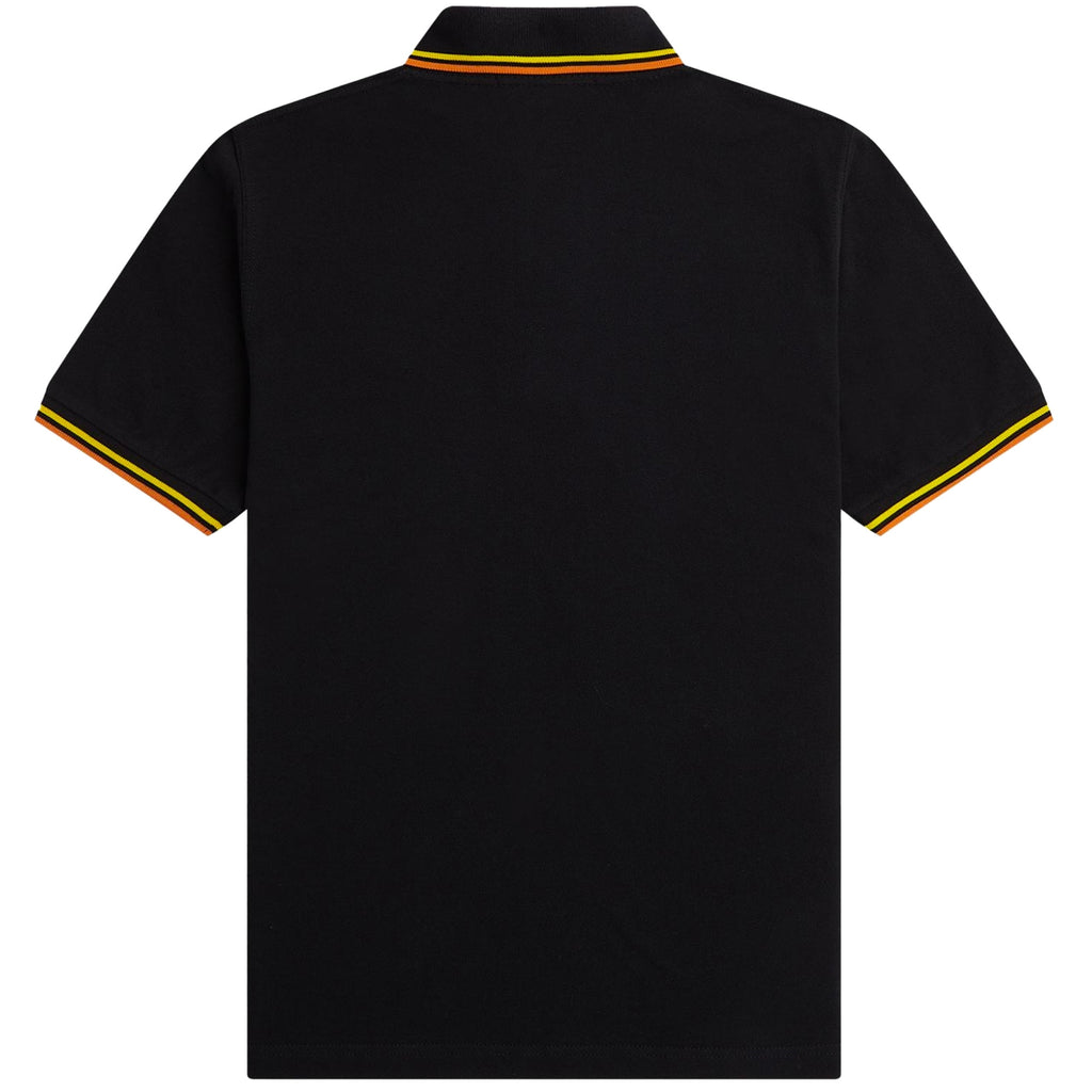 Fred Perry M12 Twin Tipped Polo Shirt - Black/Cyber Yellow & Orange