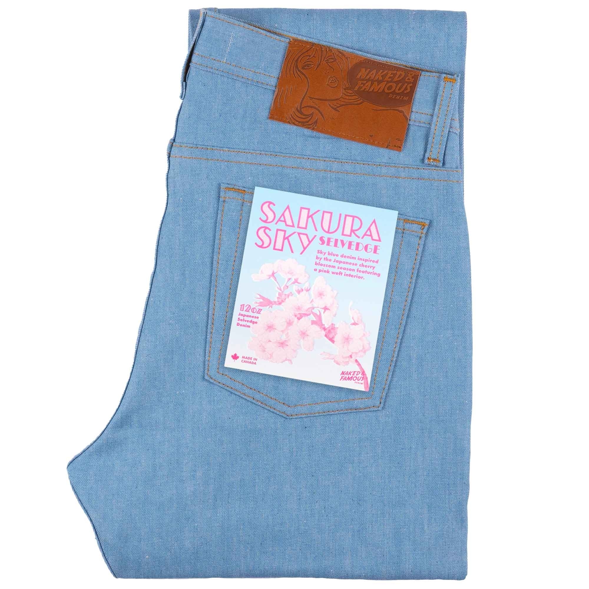 Naked and Famous Denim Sakura Sky Selvedge Weird Guy - Pale Indigo/Pink