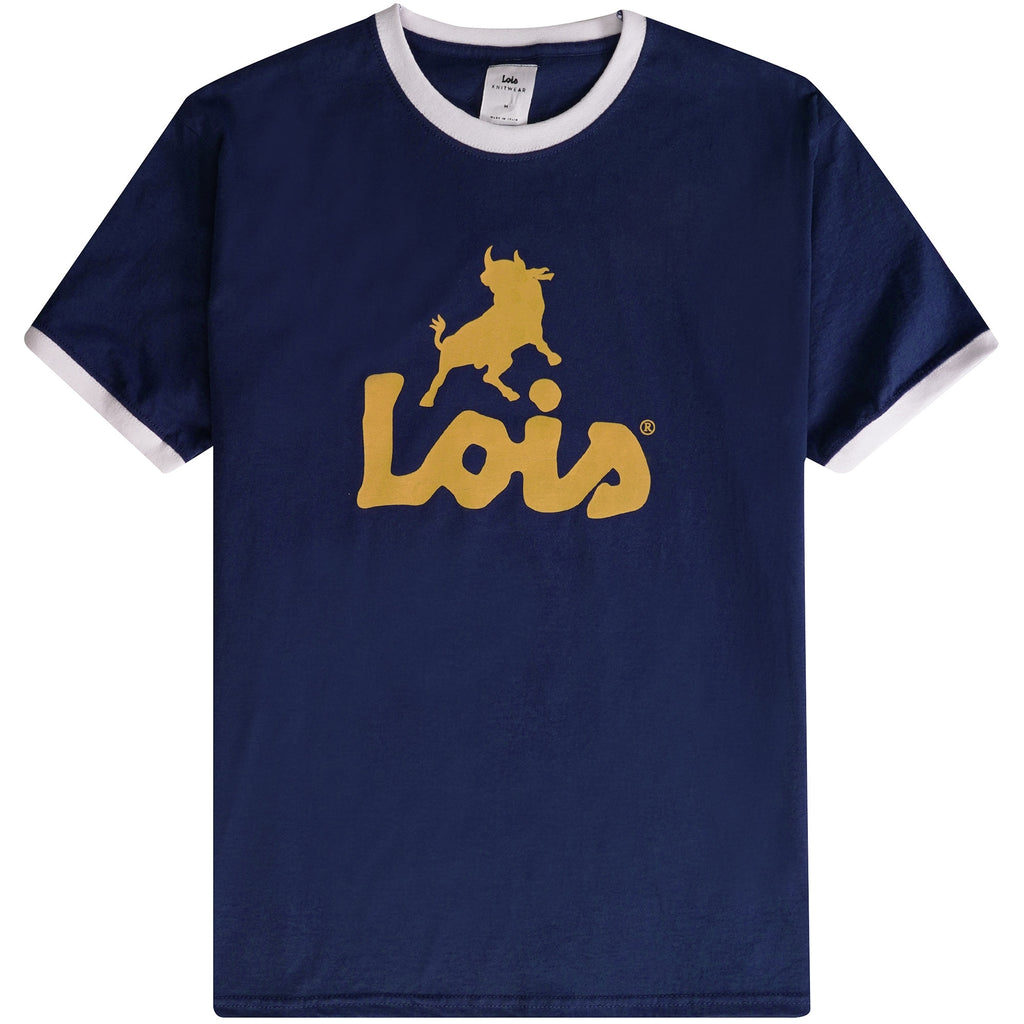 Lois Jeans Ringer T-Shirt - Navy/Yellow