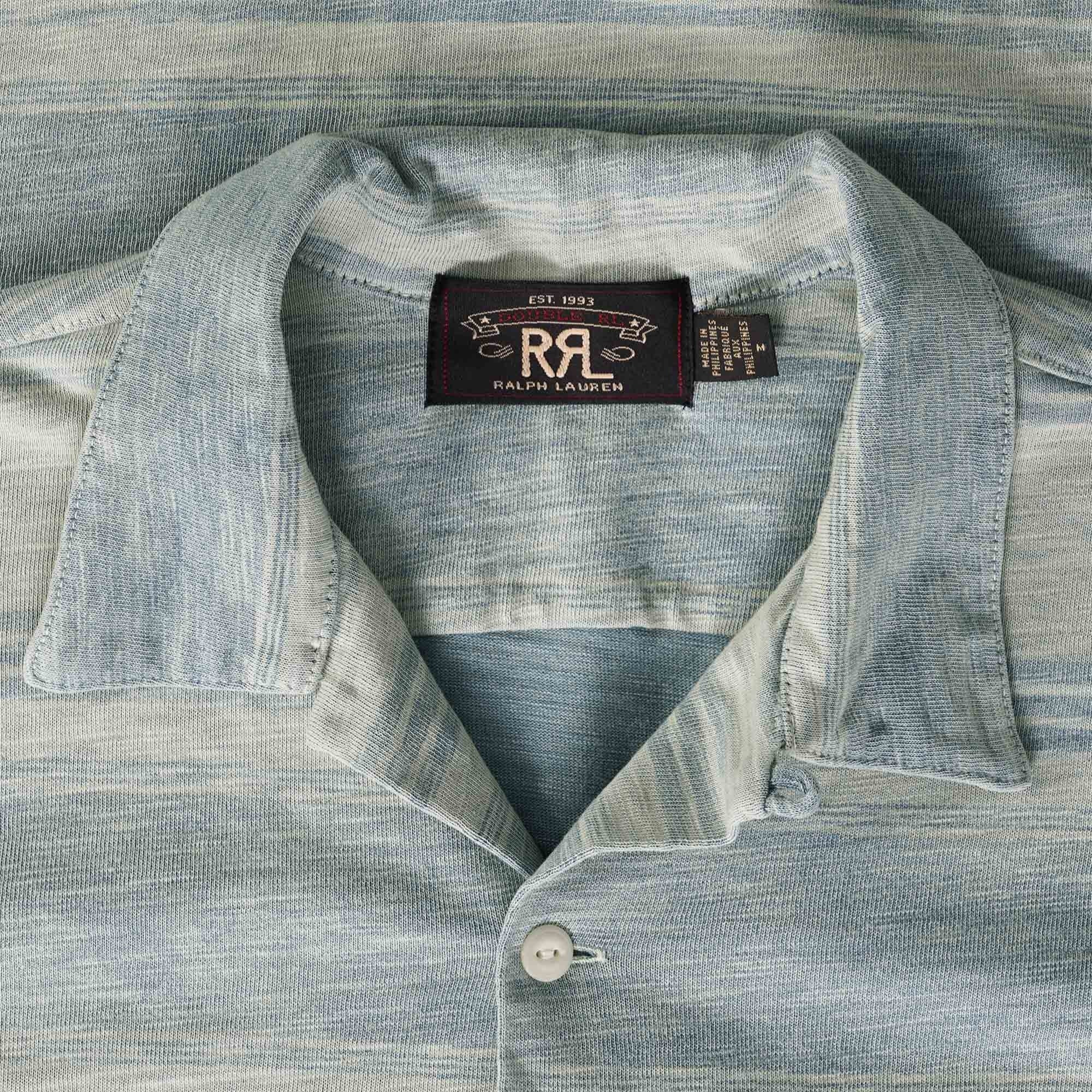 RRL by Ralph Lauren Striped Jersey Camp Shirt - Indigo/Cream