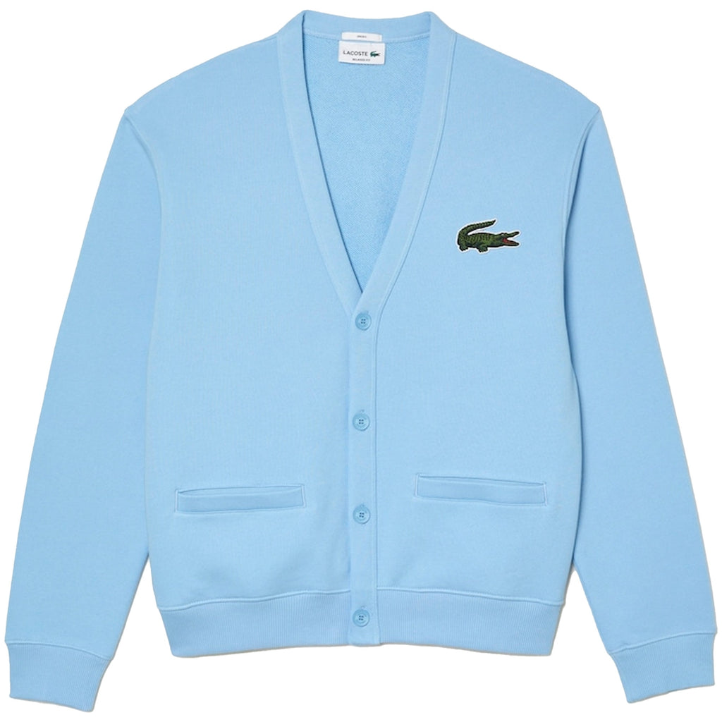 Lacoste Unisex V-neck Organic Cotton Fleece Cardigan - Bleu