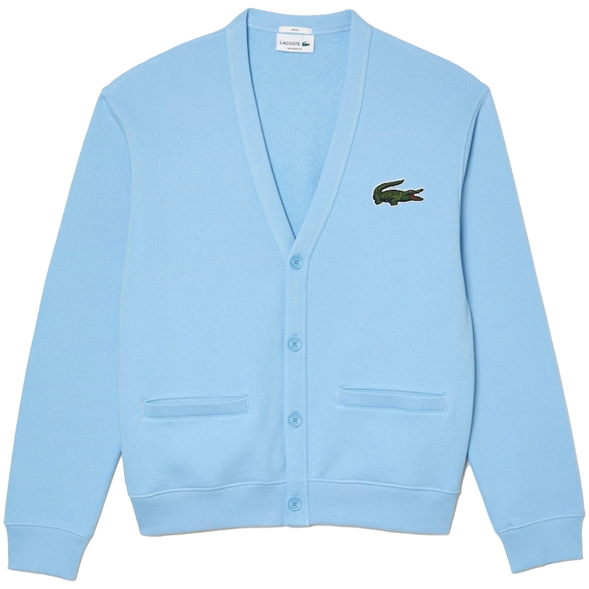 Lacoste Unisex V-neck Organic Cotton Fleece Cardigan - Bleu