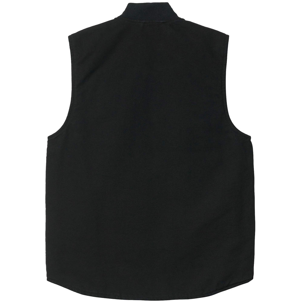 The back view of the black Carhartt WIP vest, showing the plain black fabric.