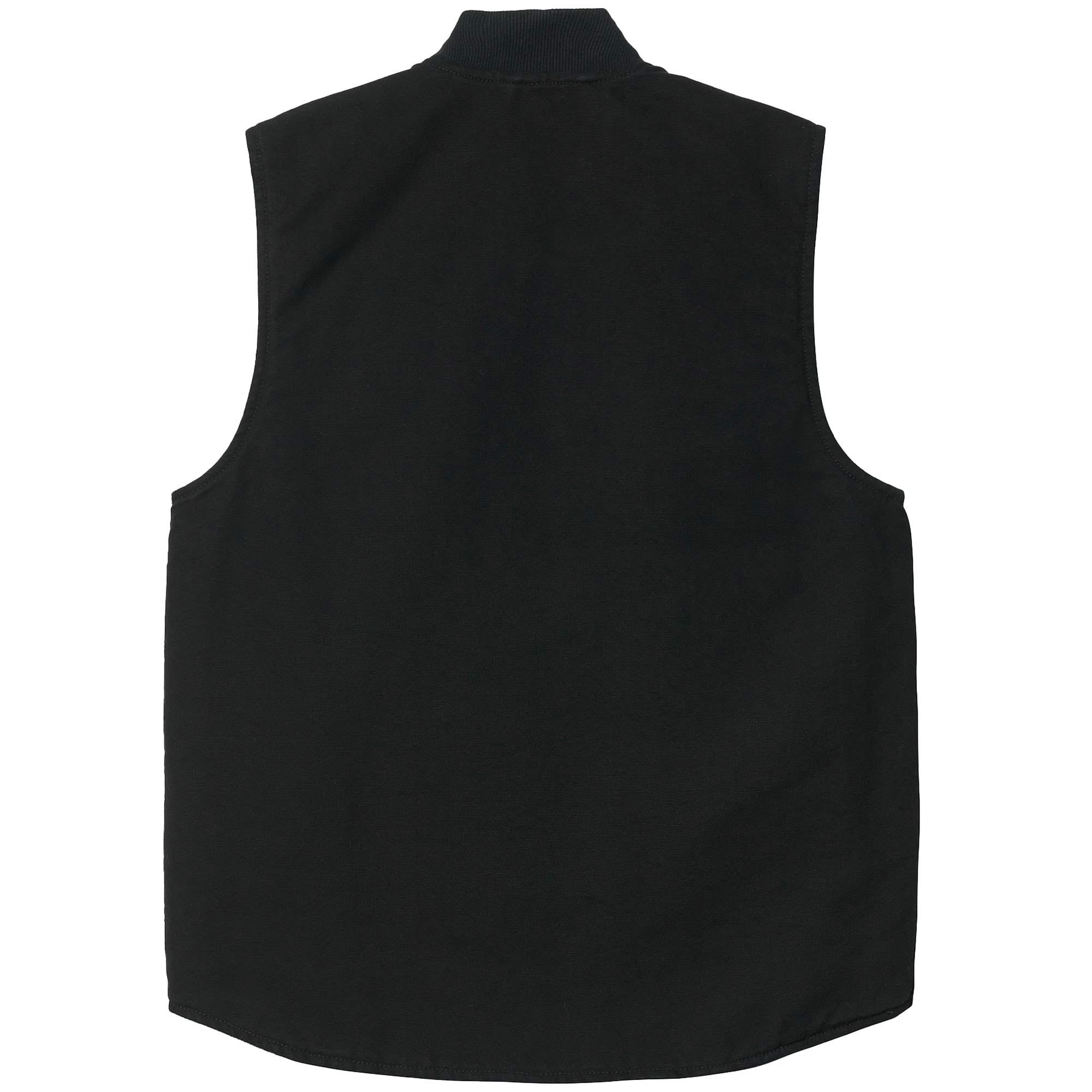 The back view of the black Carhartt WIP vest, showing the plain black fabric.