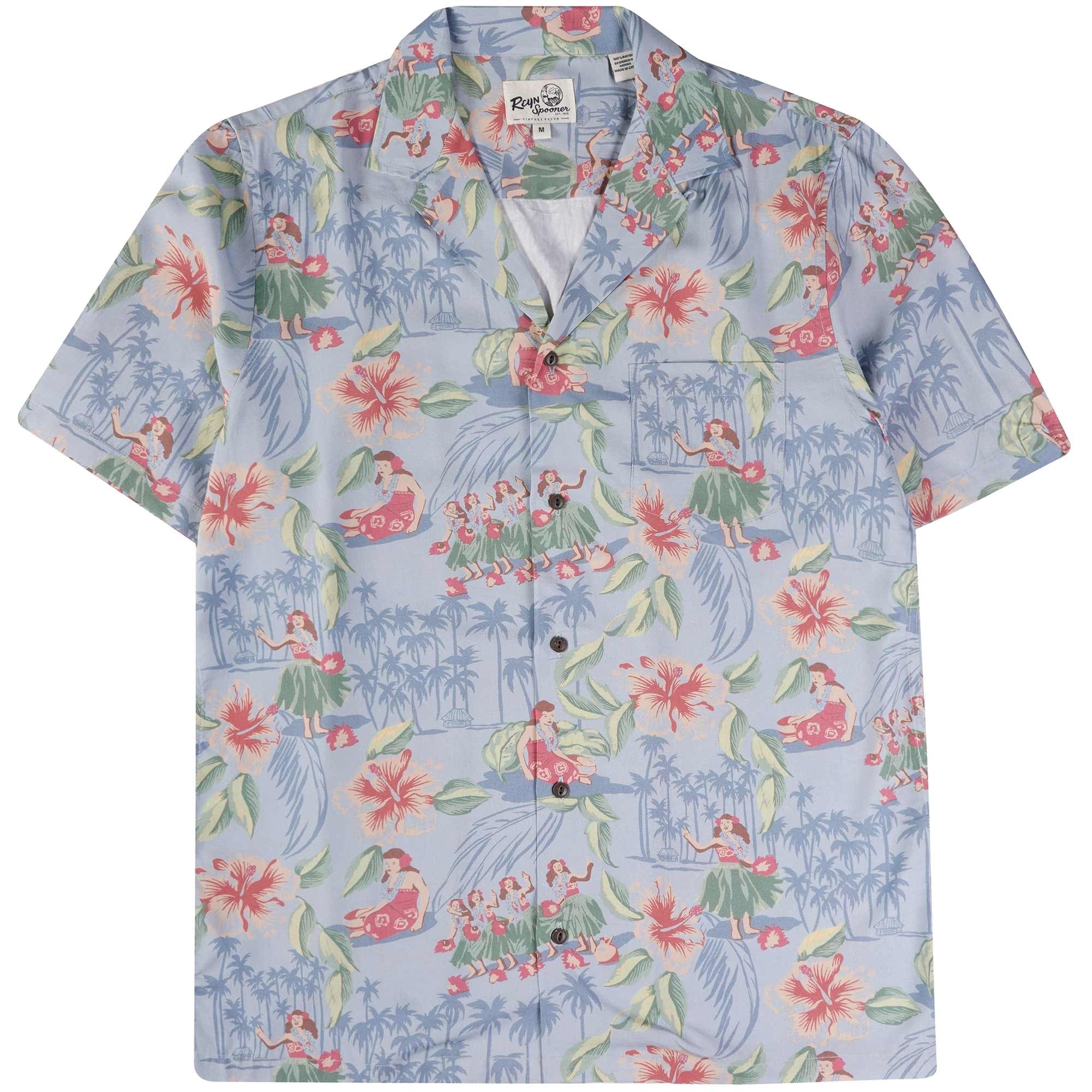 Hula Show Pareo Camp Shirt - Light Blue