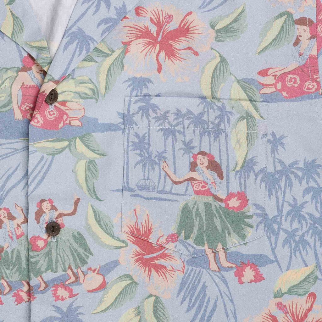 Hula Show Pareo Camp Shirt - Light Blue