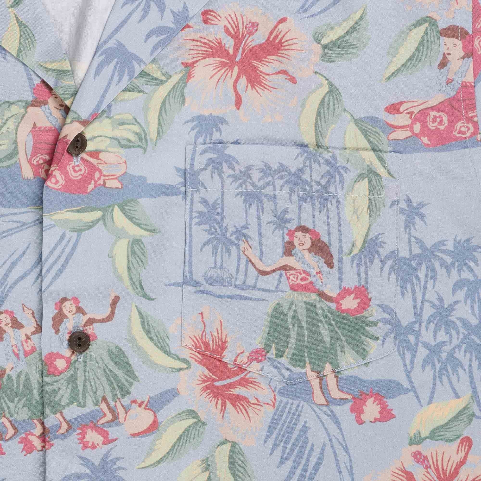 Hula Show Pareo Camp Shirt - Light Blue