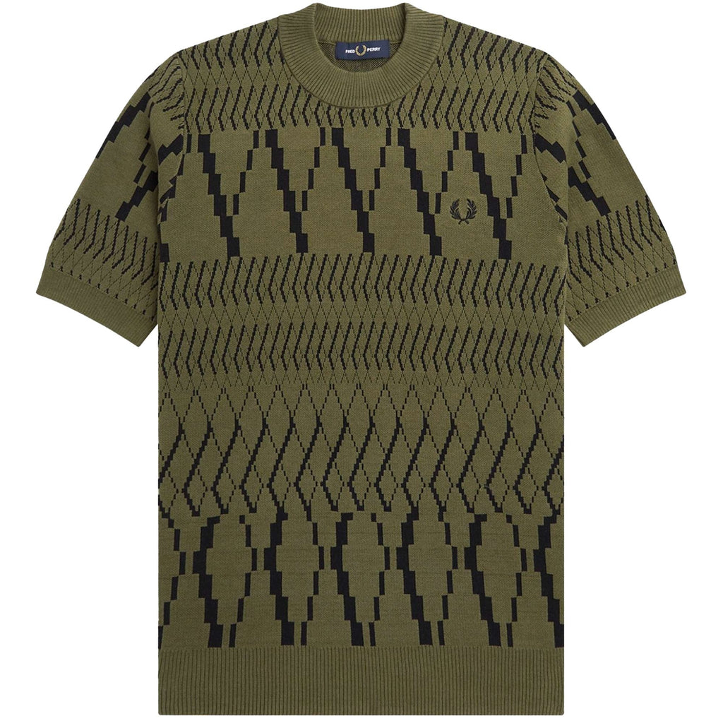 Fred Perry Argyle Panel Knitted T-Shirt - Uniform Green