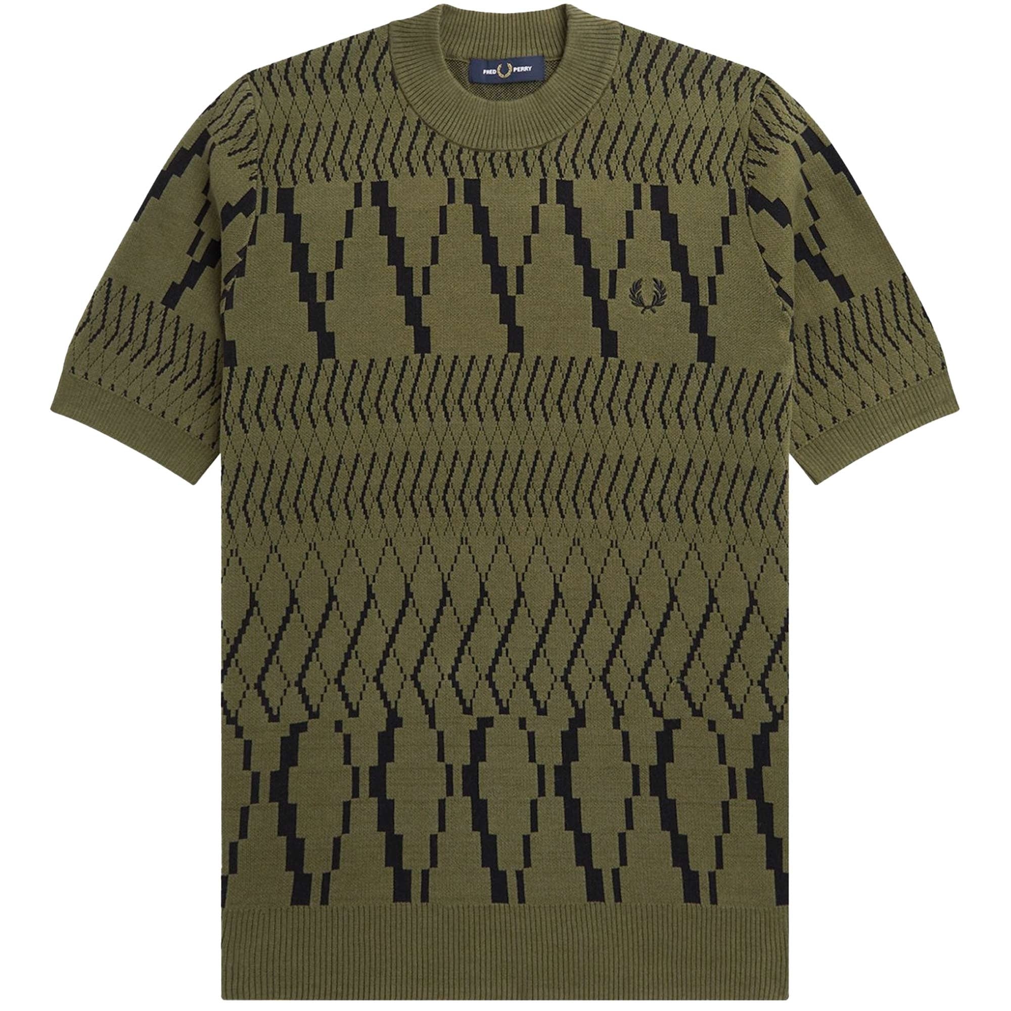 Fred Perry Argyle Panel Knitted T-Shirt - Uniform Green