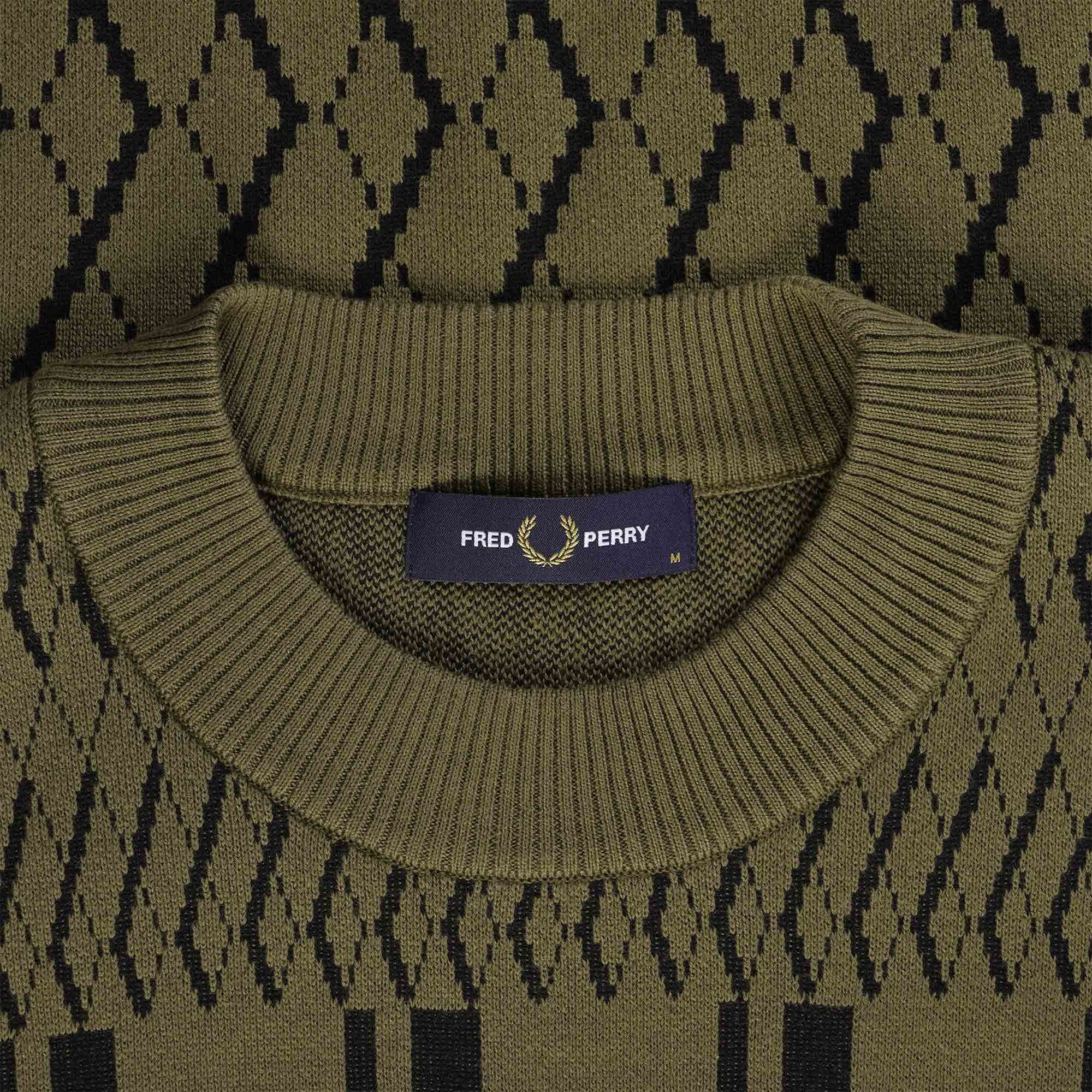 Fred Perry Argyle Panel Knitted T-Shirt - Uniform Green