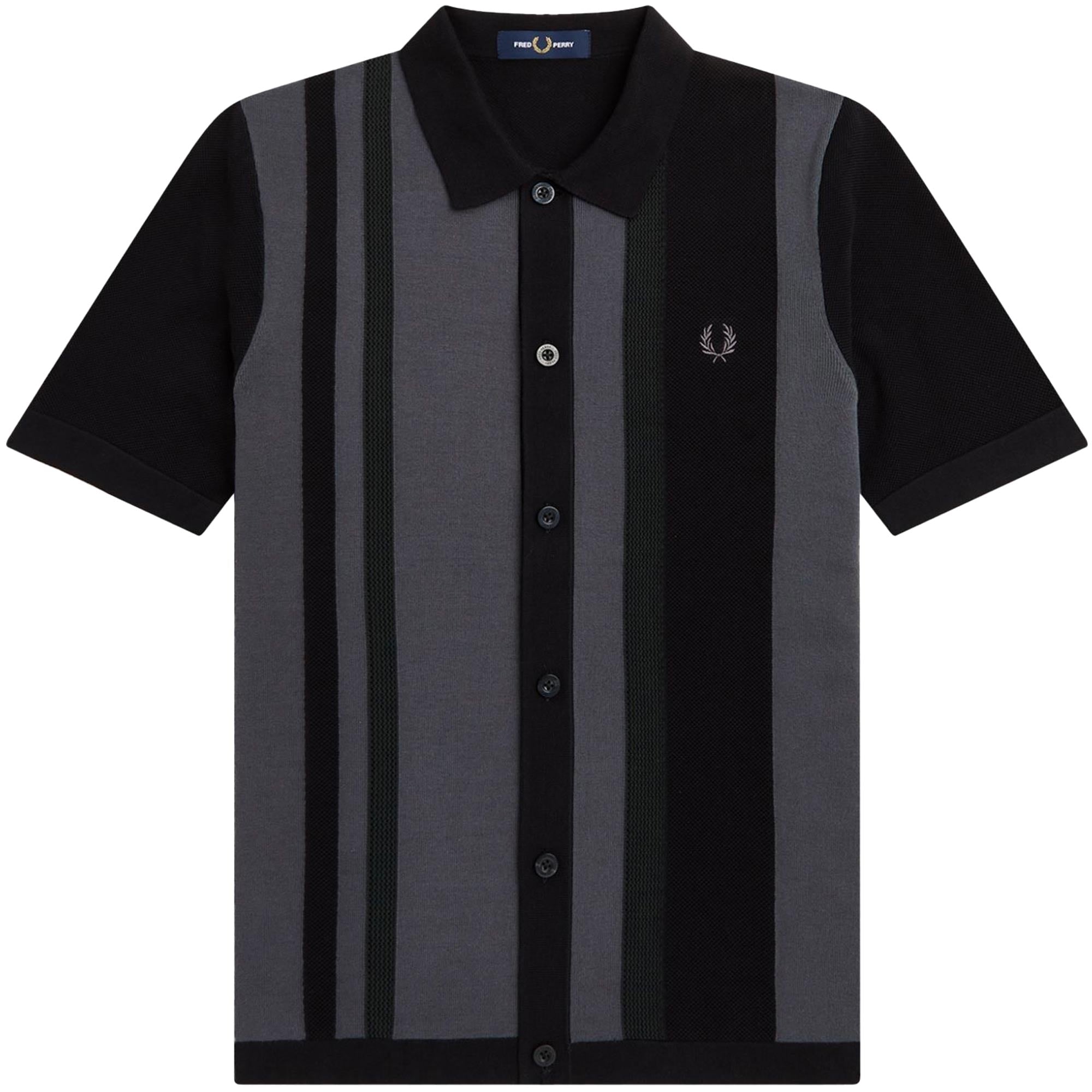Fred Perry Striped Knitted Shirt - Black