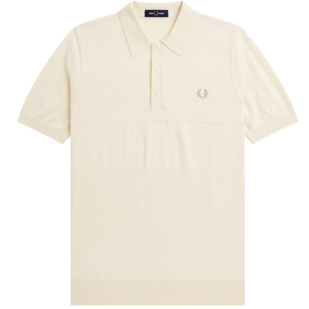 Fred Perry Tonal Panel Knitted Shirt - Ecru