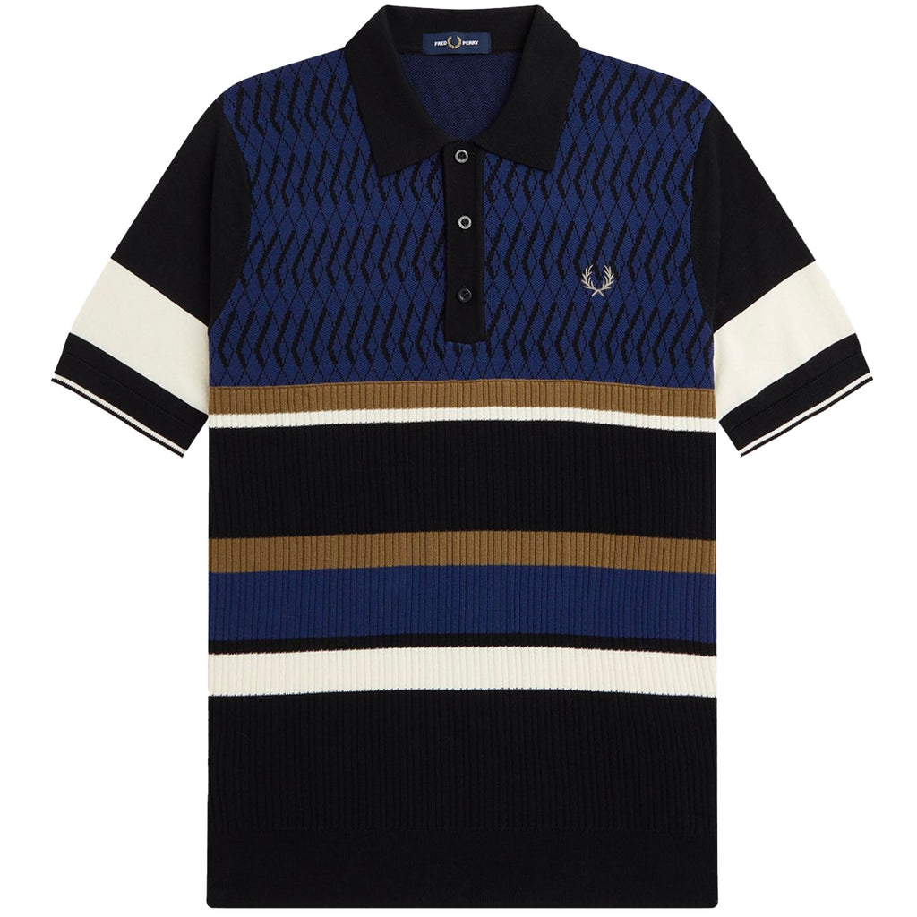 Fred Perry K5 Argyle Panel Knitted Shirt - French Navy