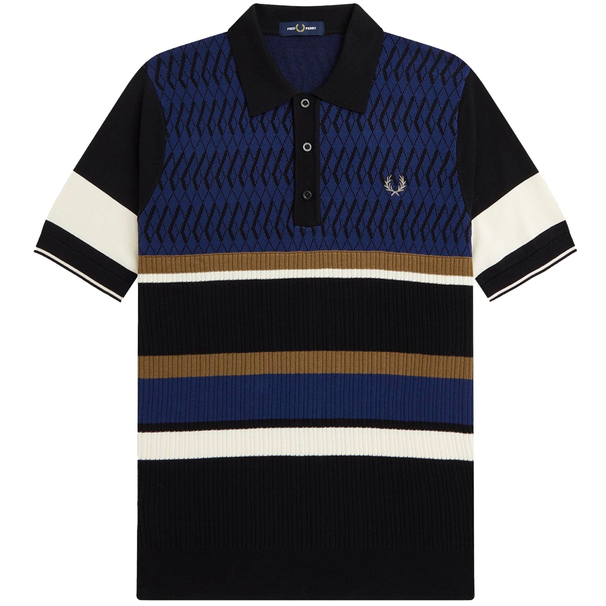 Fred Perry K5 Argyle Panel Knitted Shirt - French Navy