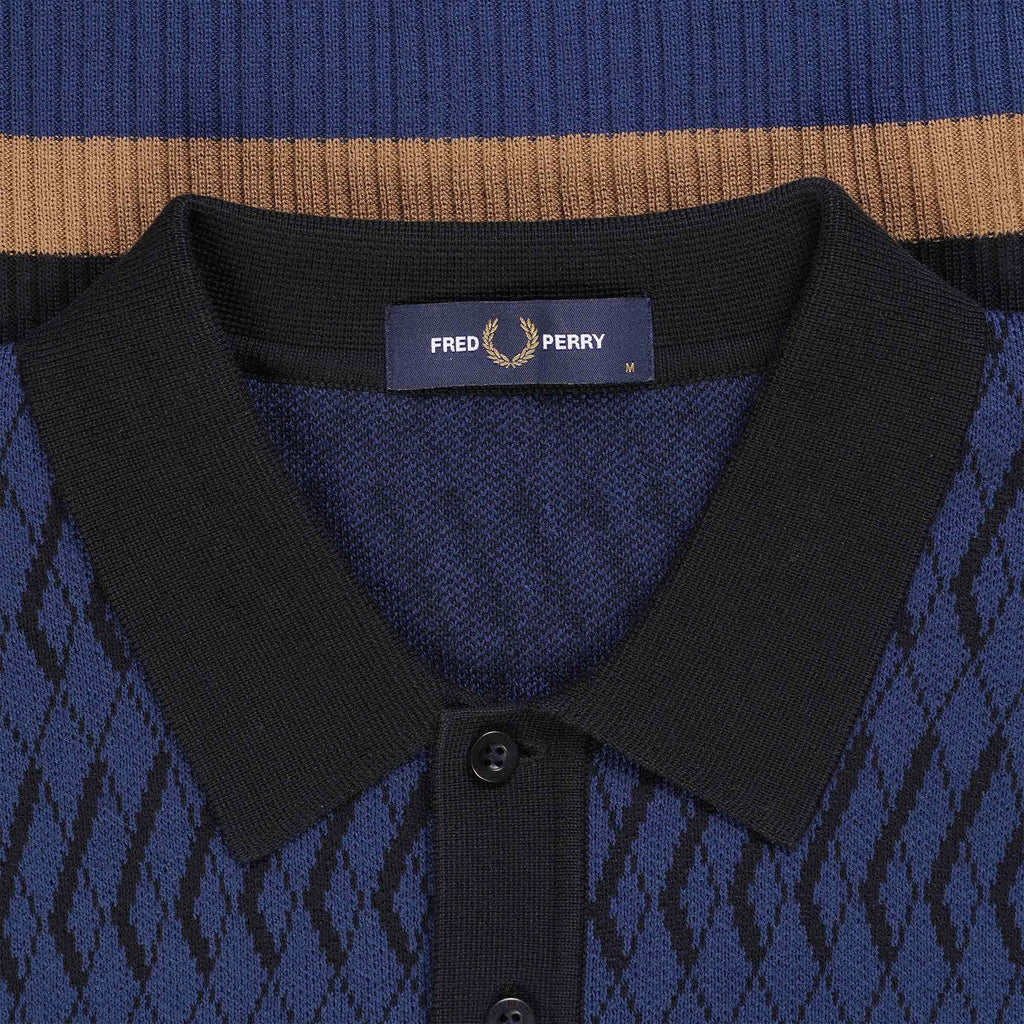 Fred Perry K5 Argyle Panel Knitted Shirt - French Navy