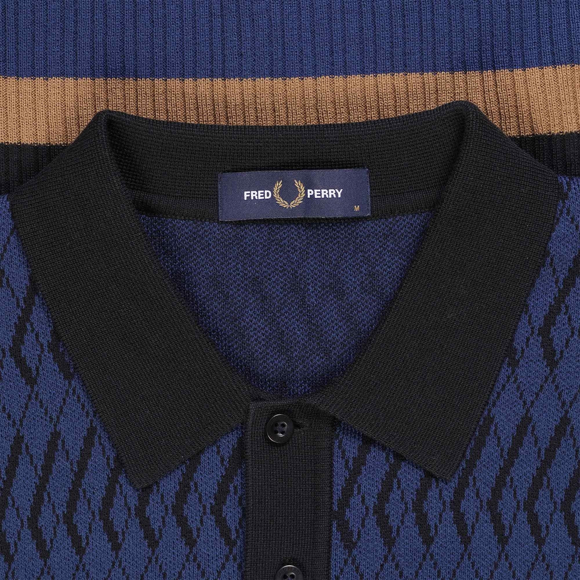 Fred Perry K5 Argyle Panel Knitted Shirt - French Navy