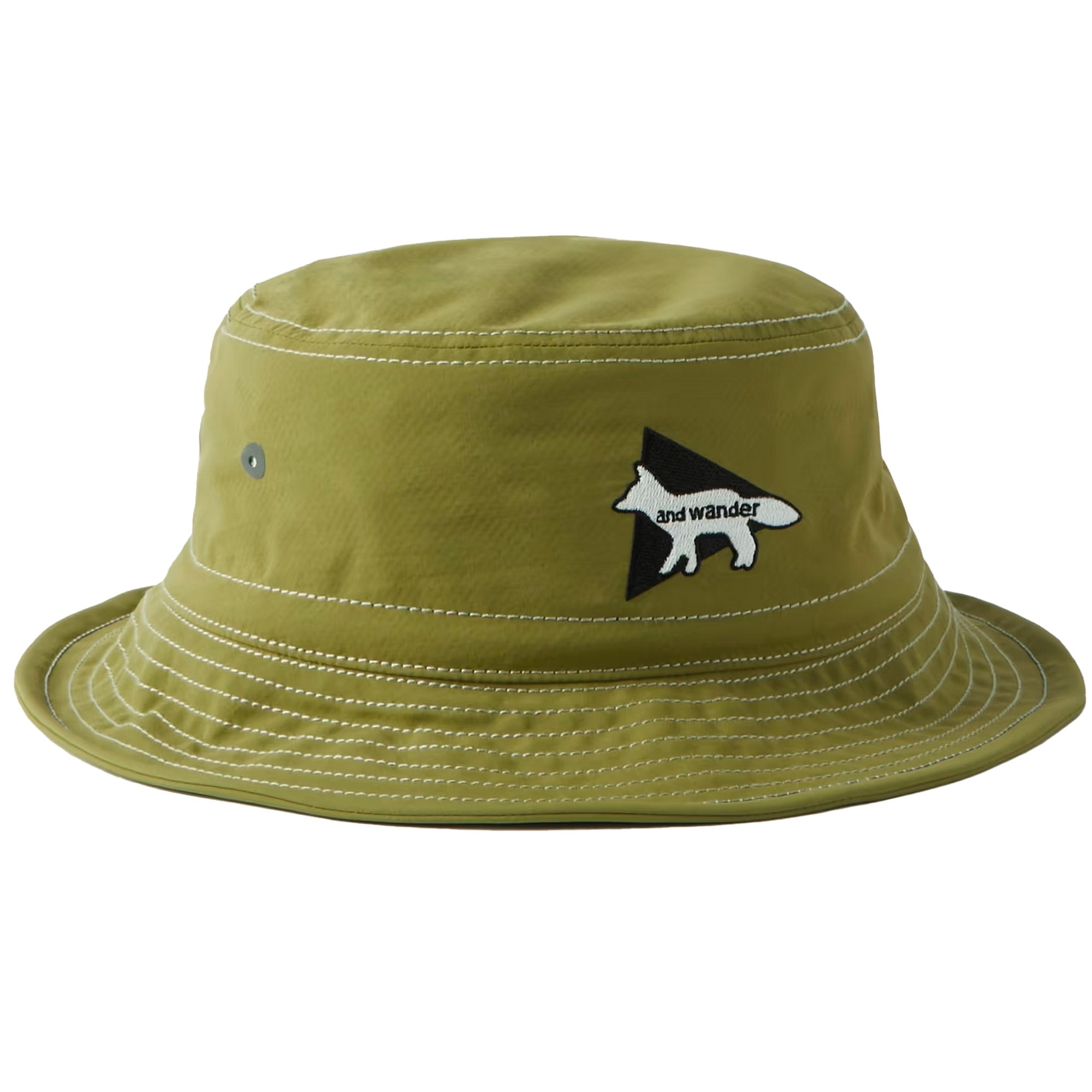 And Wander x Maison Kitsune Logo Embroidered Nylon Bucket Hat- Green