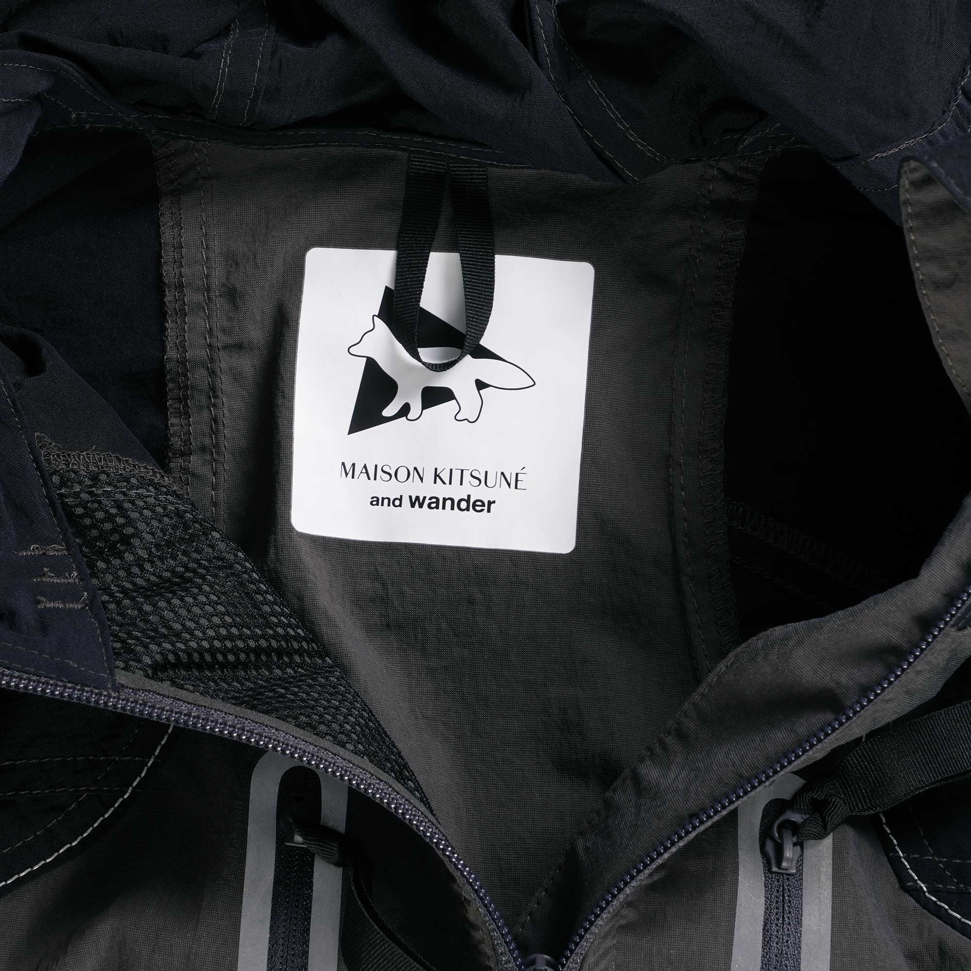 And Wander x Maison Kitsun Hiking Set Up Hooded Jacket - Black