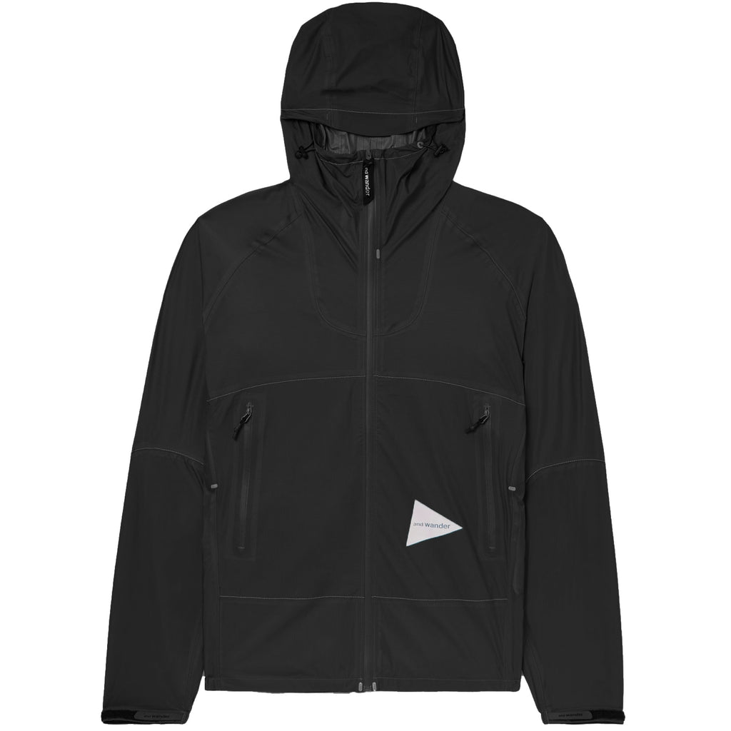 And Wander Logo-Print Ripstop Hooded Jacket - Black