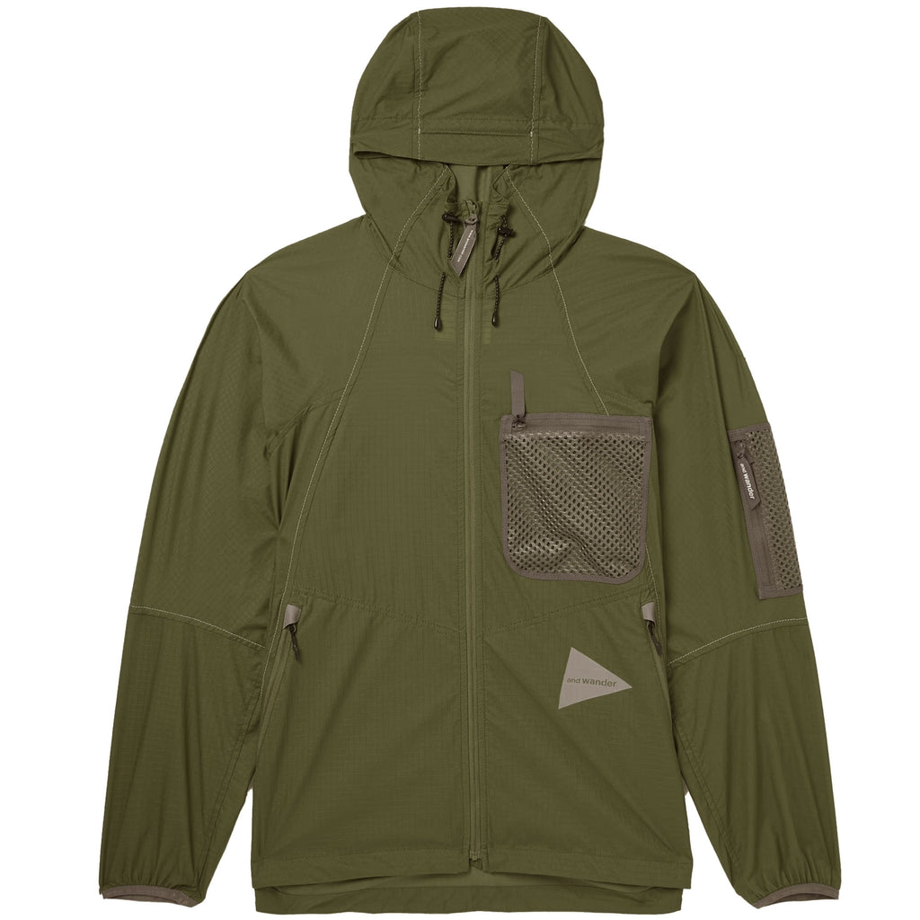 Mesh-Trimmed Ripstop Hooded Jacket - Khaki