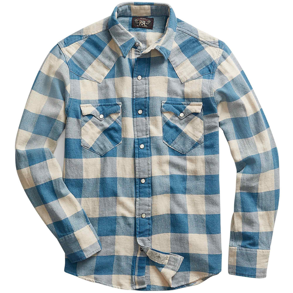 RRL by Ralph Lauren Slim Fit Plaid Twill Western Shirt - Blue Check
