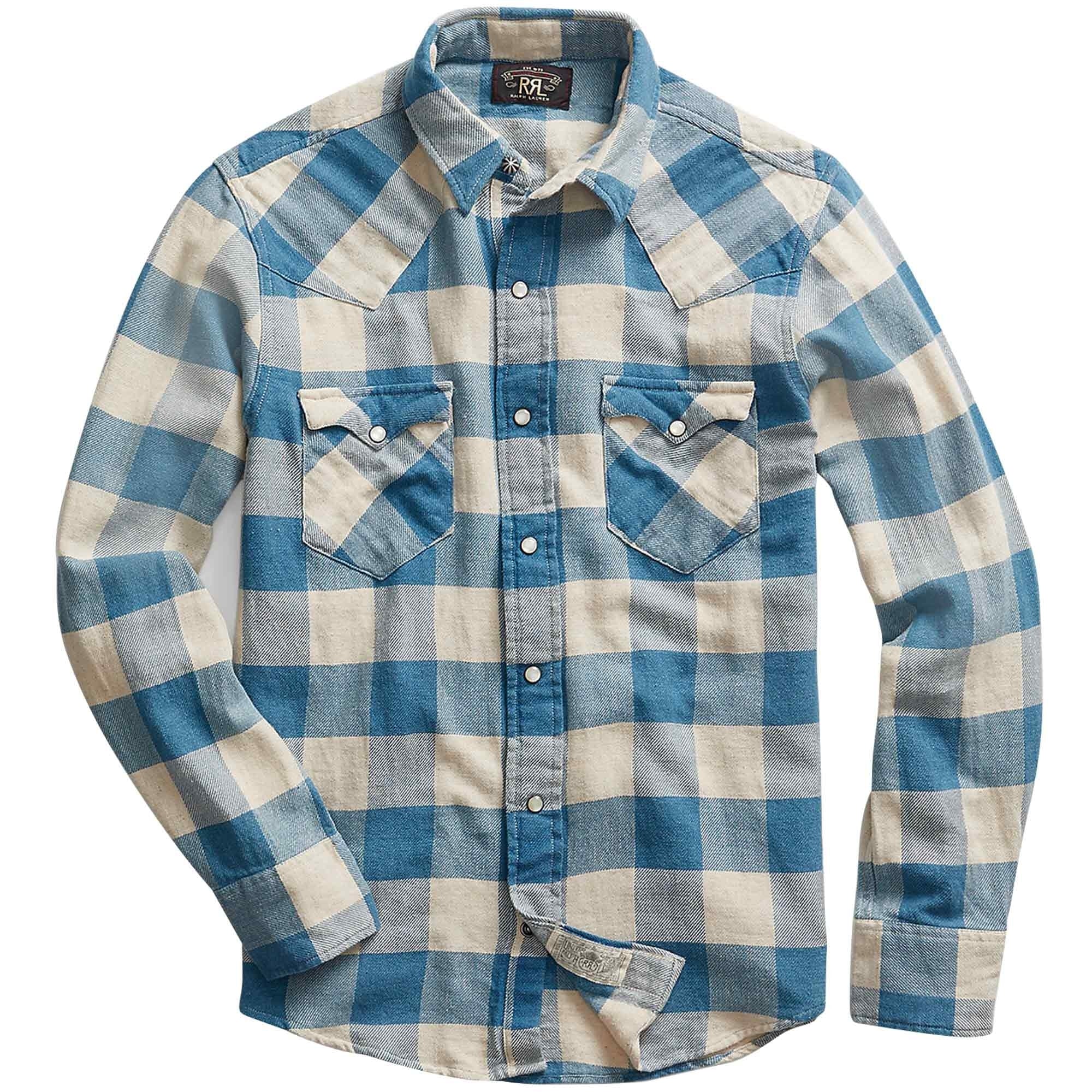 RRL by Ralph Lauren Slim Fit Plaid Twill Western Shirt - Blue Check