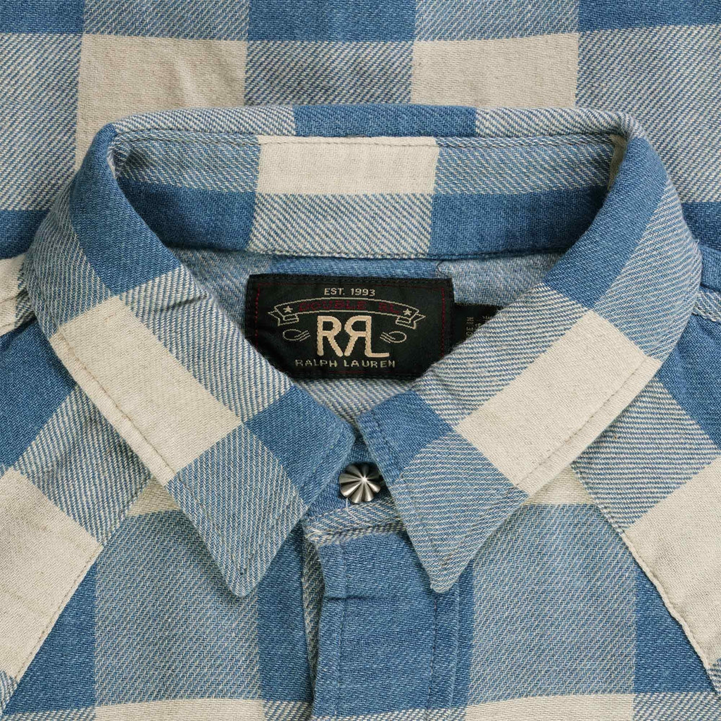 RRL by Ralph Lauren Slim Fit Plaid Twill Western Shirt - Blue Check