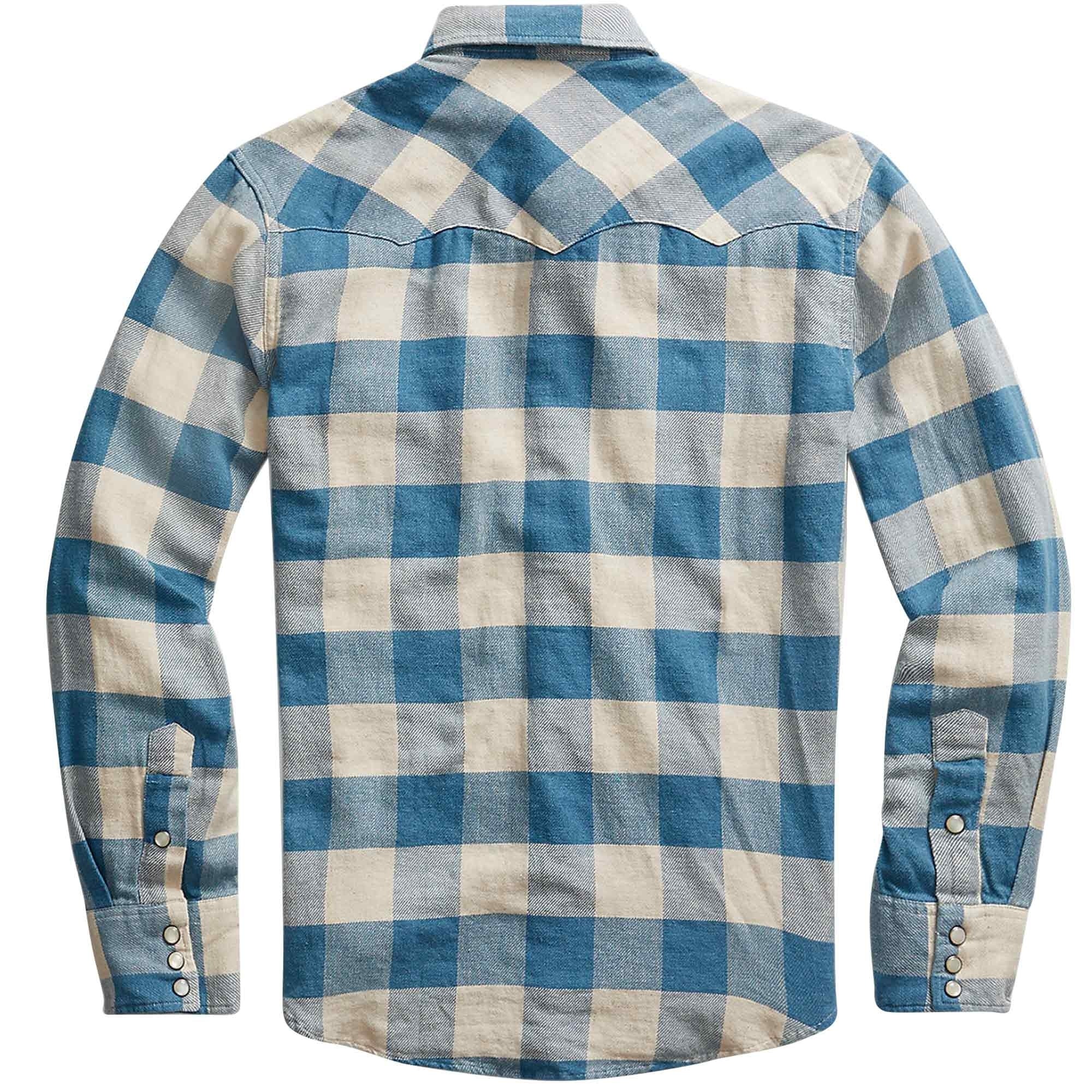 RRL by Ralph Lauren Slim Fit Plaid Twill Western Shirt - Blue Check