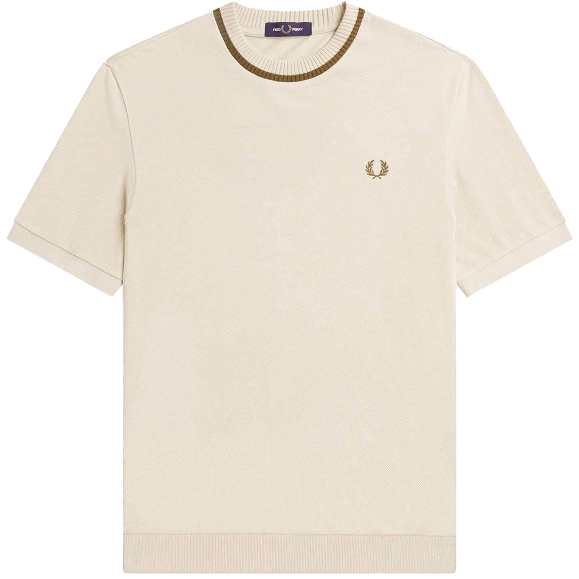 Fred Perry Crew Neck Piqu  T-Shirt - Oatmeal