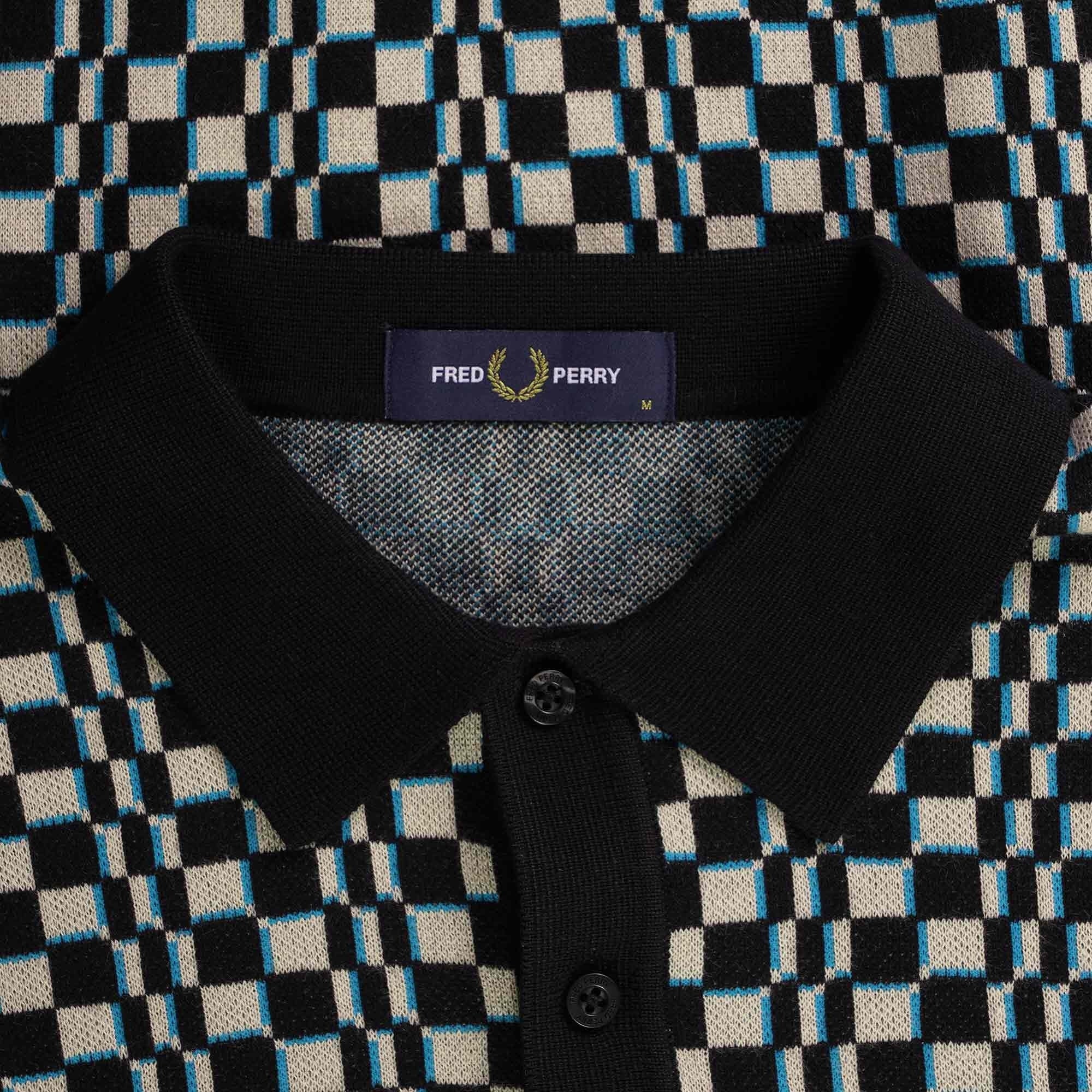 Fred Perry Glitch Chequerboard Knitted Shirt - Oyster