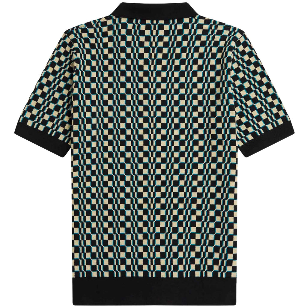 Fred Perry Glitch Chequerboard Knitted Shirt - Oyster