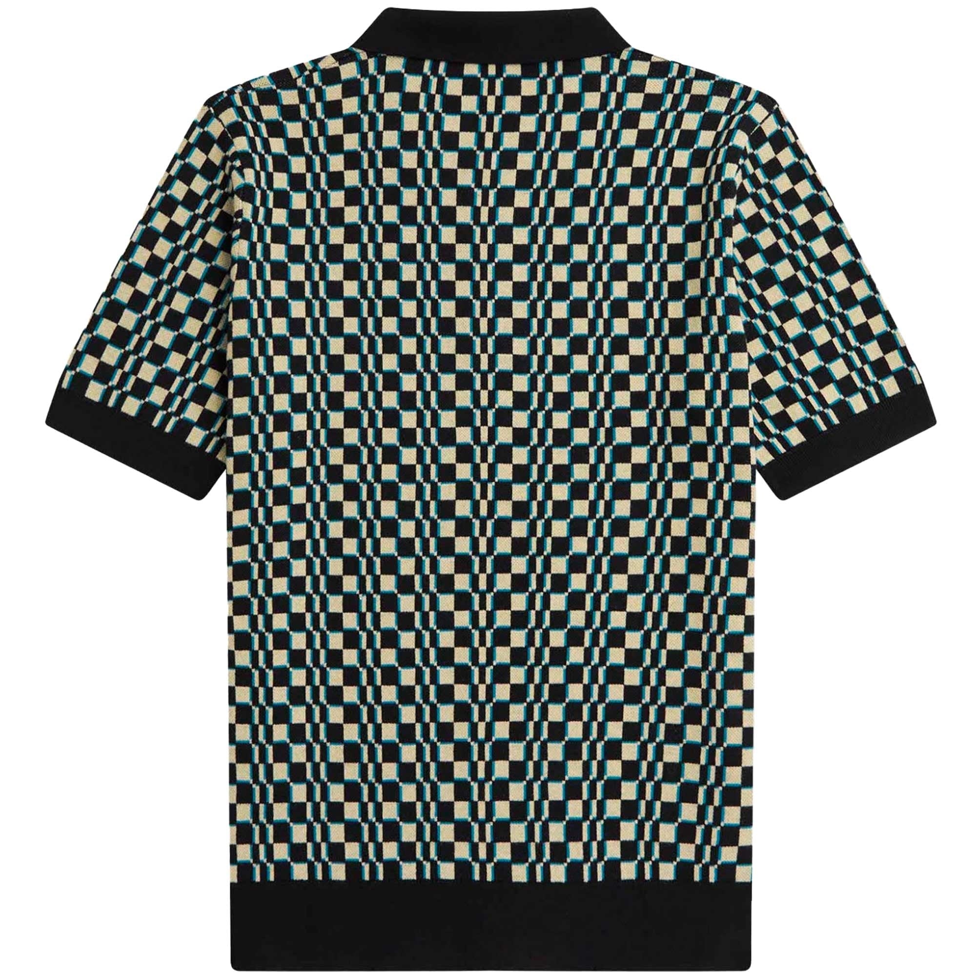Fred Perry Glitch Chequerboard Knitted Shirt - Oyster