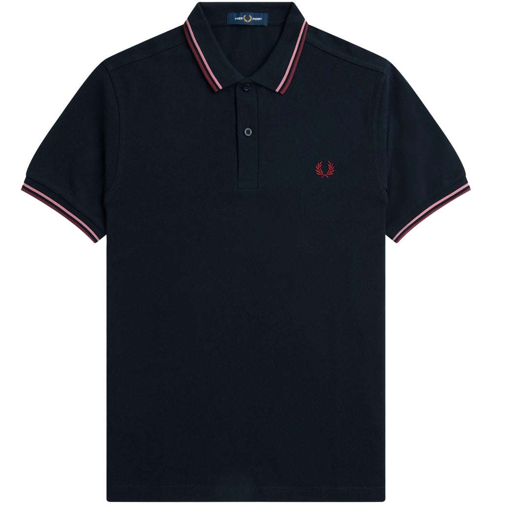 Fred Perry M3600 Twin Tipped Polo Shirt - Navy and Dusty Pink