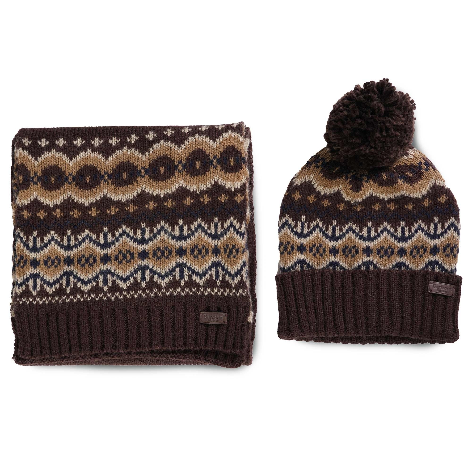 Barbour Fairisle Beanie & Scarf Gift Set - Autumn