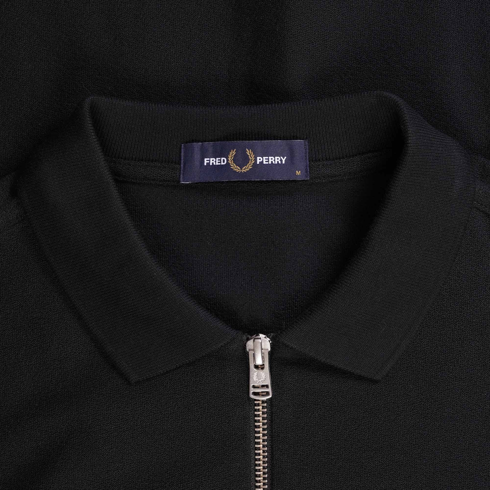 Fred Perry Textured Zip Neck Polo Shirt - Black