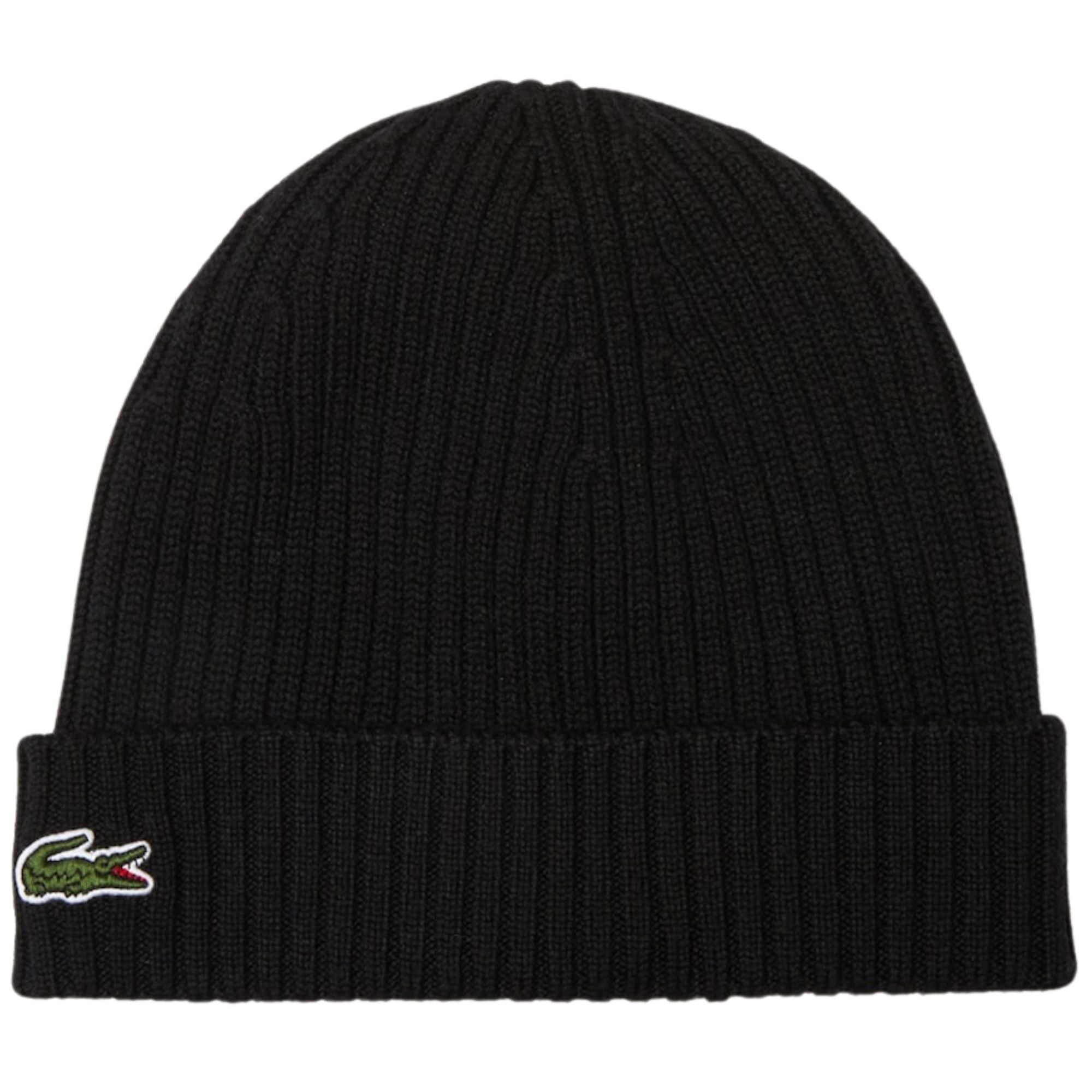 Lacoste Ribbed Wool Beanie - Black
