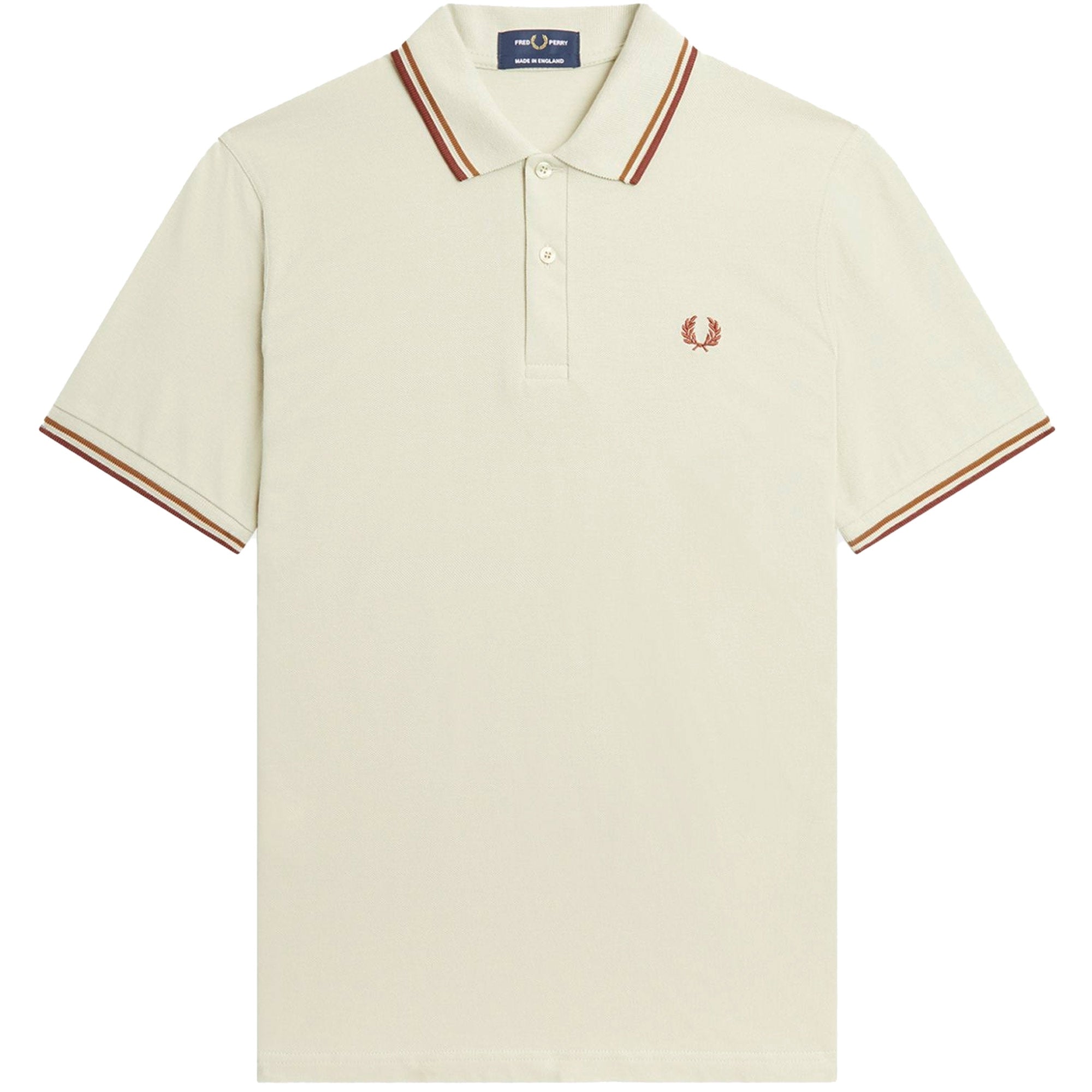 Fred Perry Reissues M12 Twin Tipped Polo - Oat and Dark Caramel