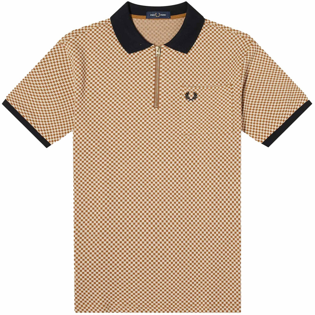 Fred Perry Micro Chequerboard Polo Shirt - Oatmeal