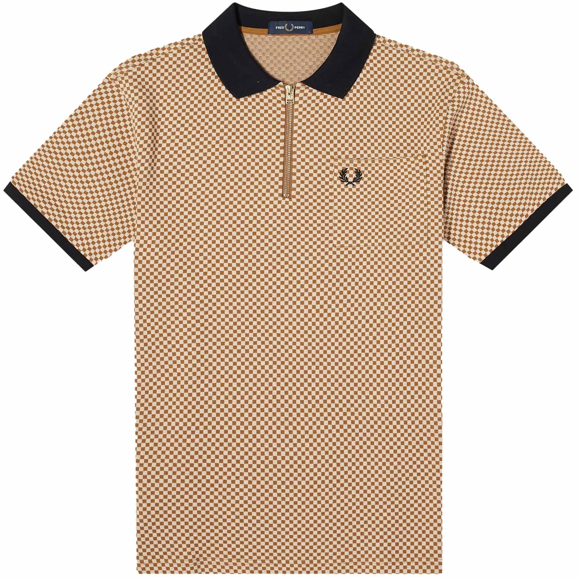 Fred Perry Micro Chequerboard Polo Shirt - Oatmeal